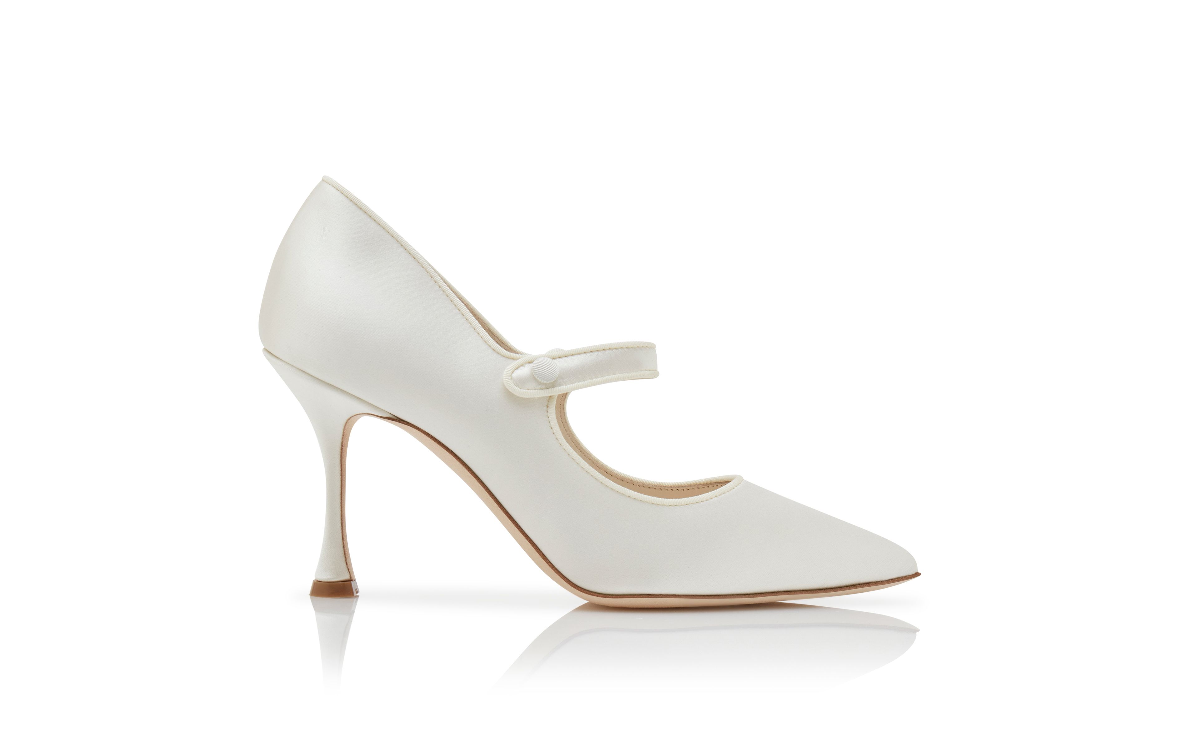 Designer Cream Satin Pointed Toe Pumps - Image thumbnail