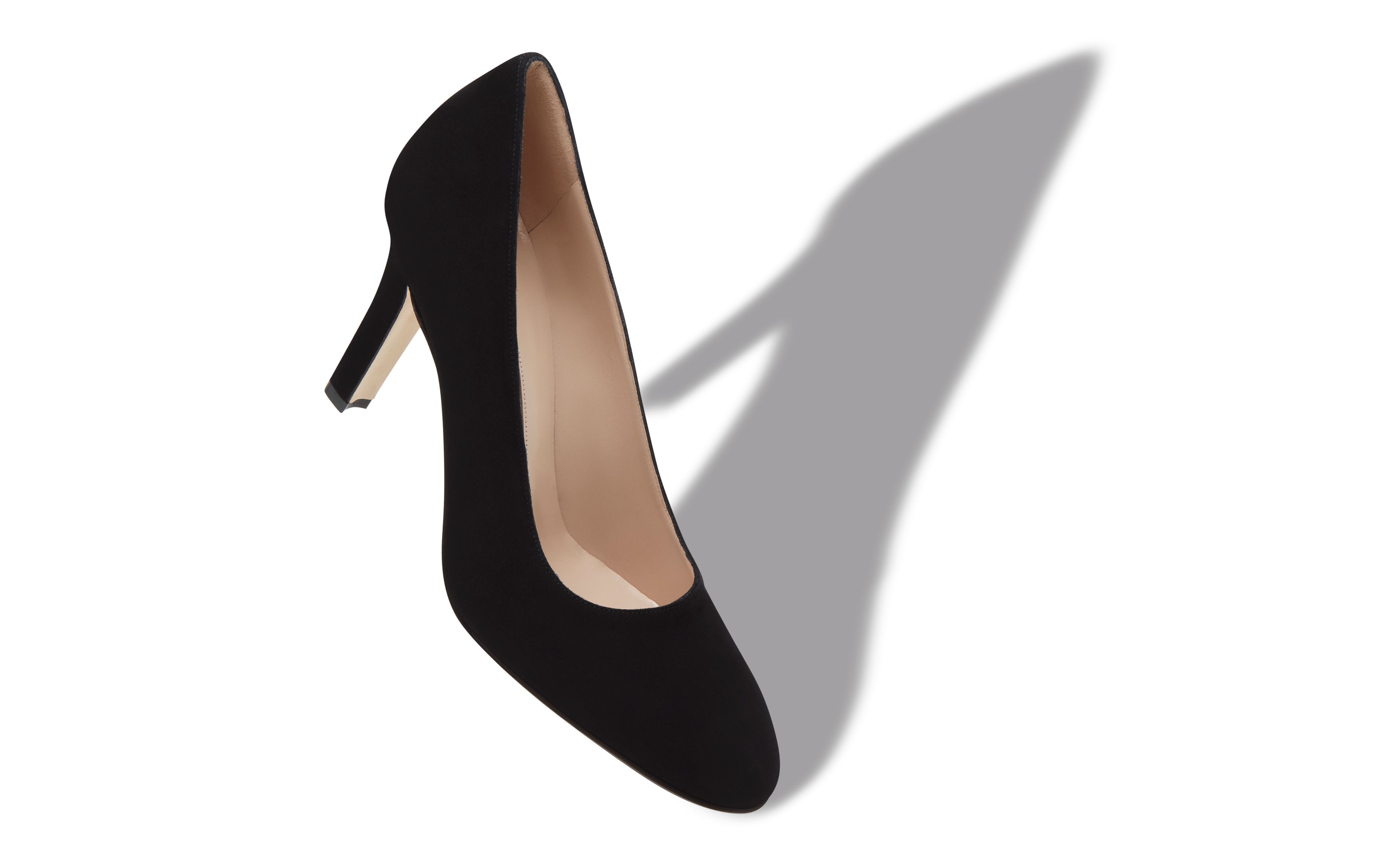 Designer Black Suede Round Toe Pumps - Image Main