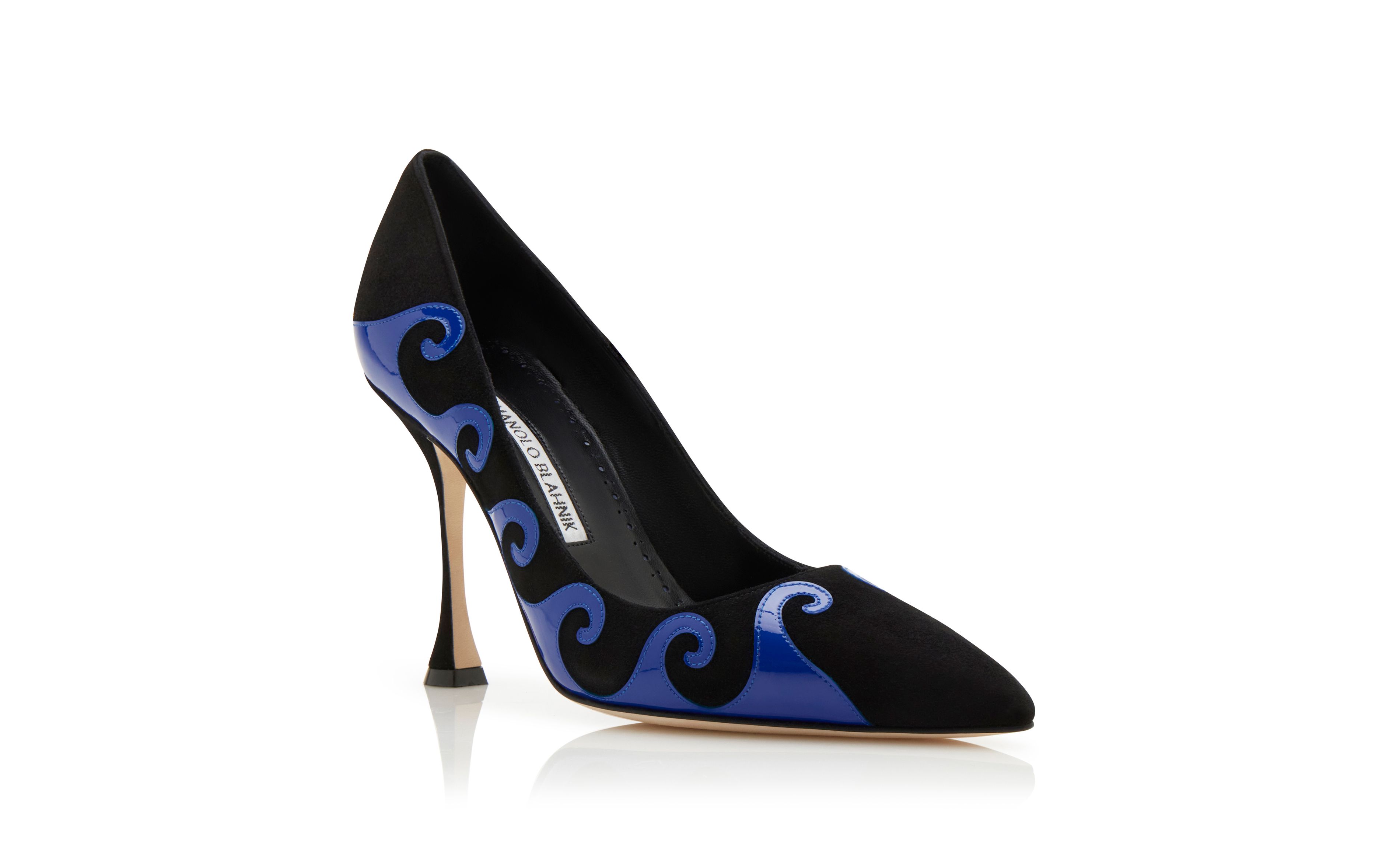 Designer Black and Blue Suede Swirl Detail Pumps - Image Upsell