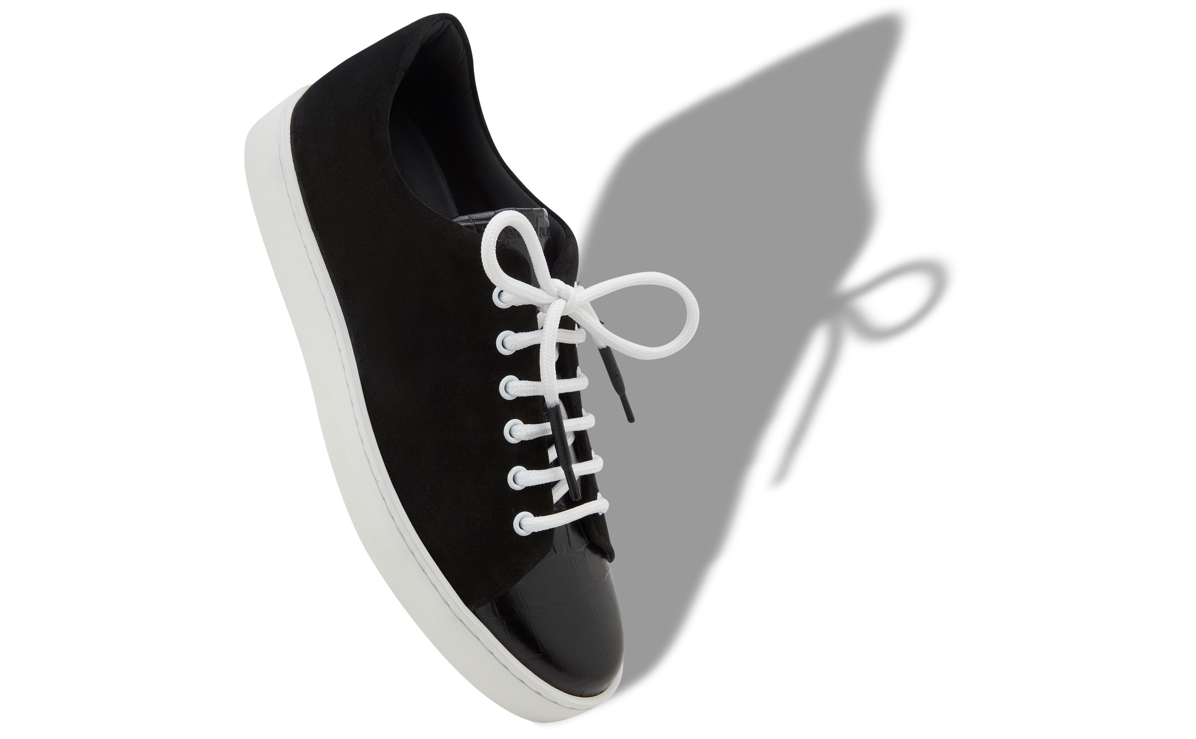 Designer Black Suede Lace Up Sneakers  - Image Main