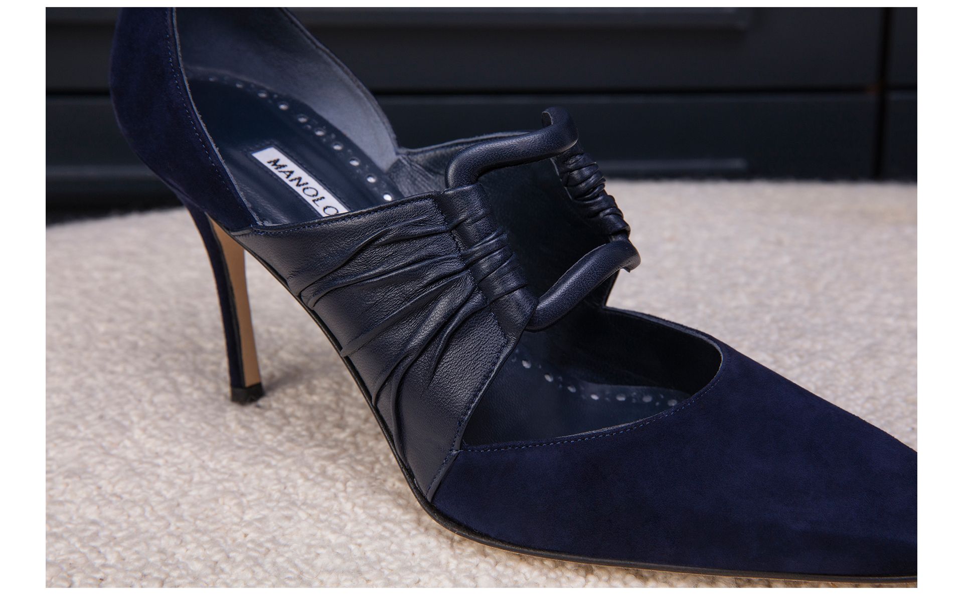 Designer Navy Blue Suede and Nappa Leather Pumps  - Image 