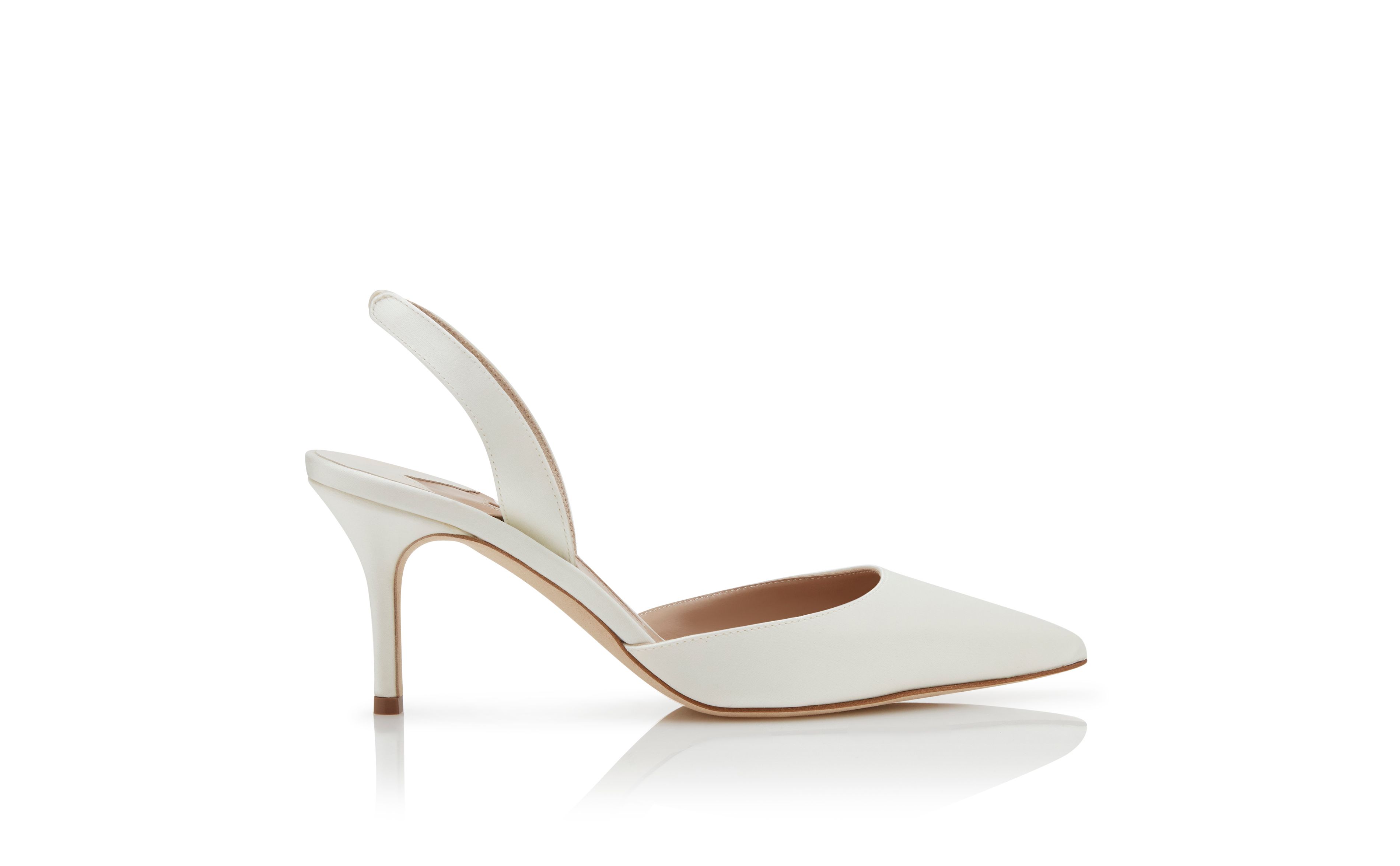 Designer Light Cream Satin Slingback Pumps - Image Side View