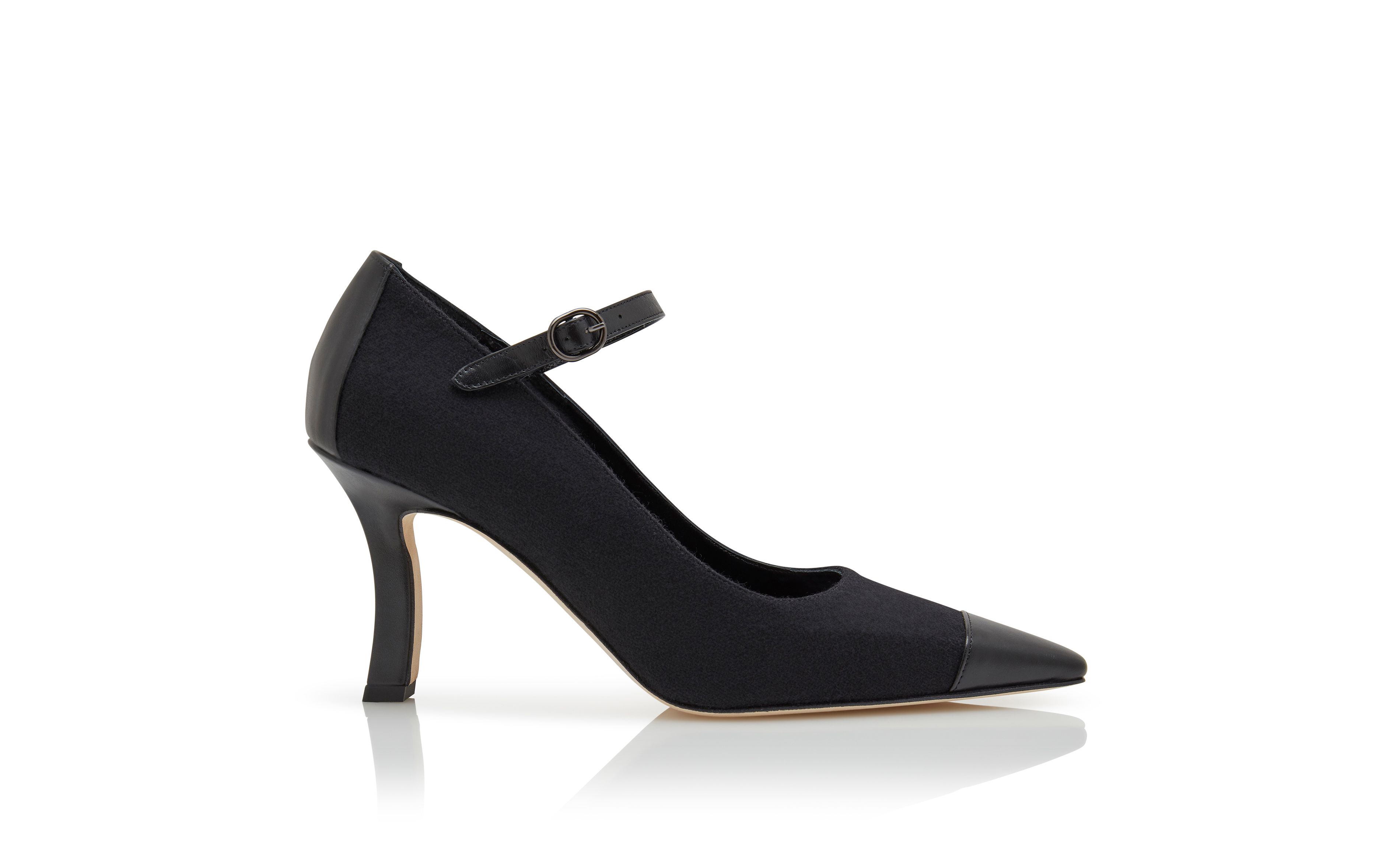 Designer Black Wool Mary Jane Pumps - Image Side View