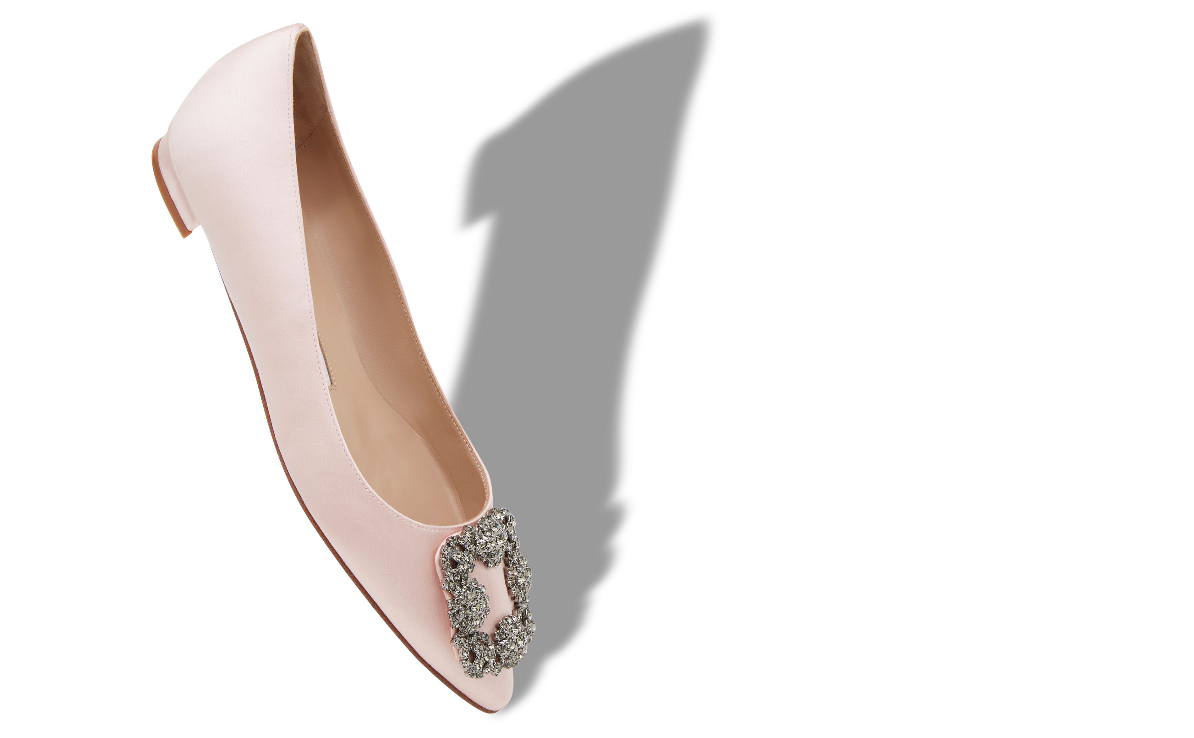 Designer Light Pink Satin Jewel Buckle Flat Pumps - Image Main