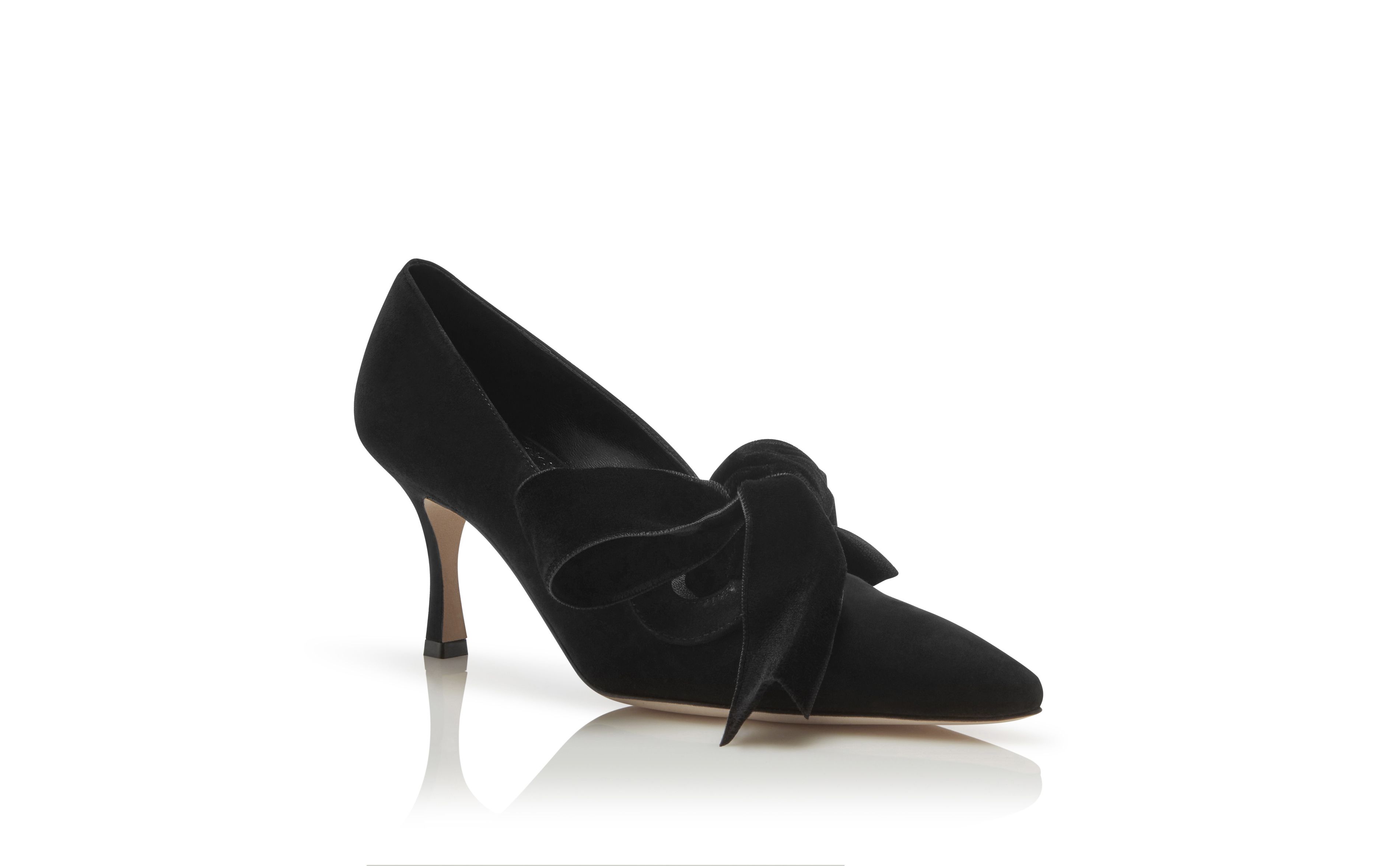 Designer Black Suede and Velvet Bow Detail Pumps - Image Upsell