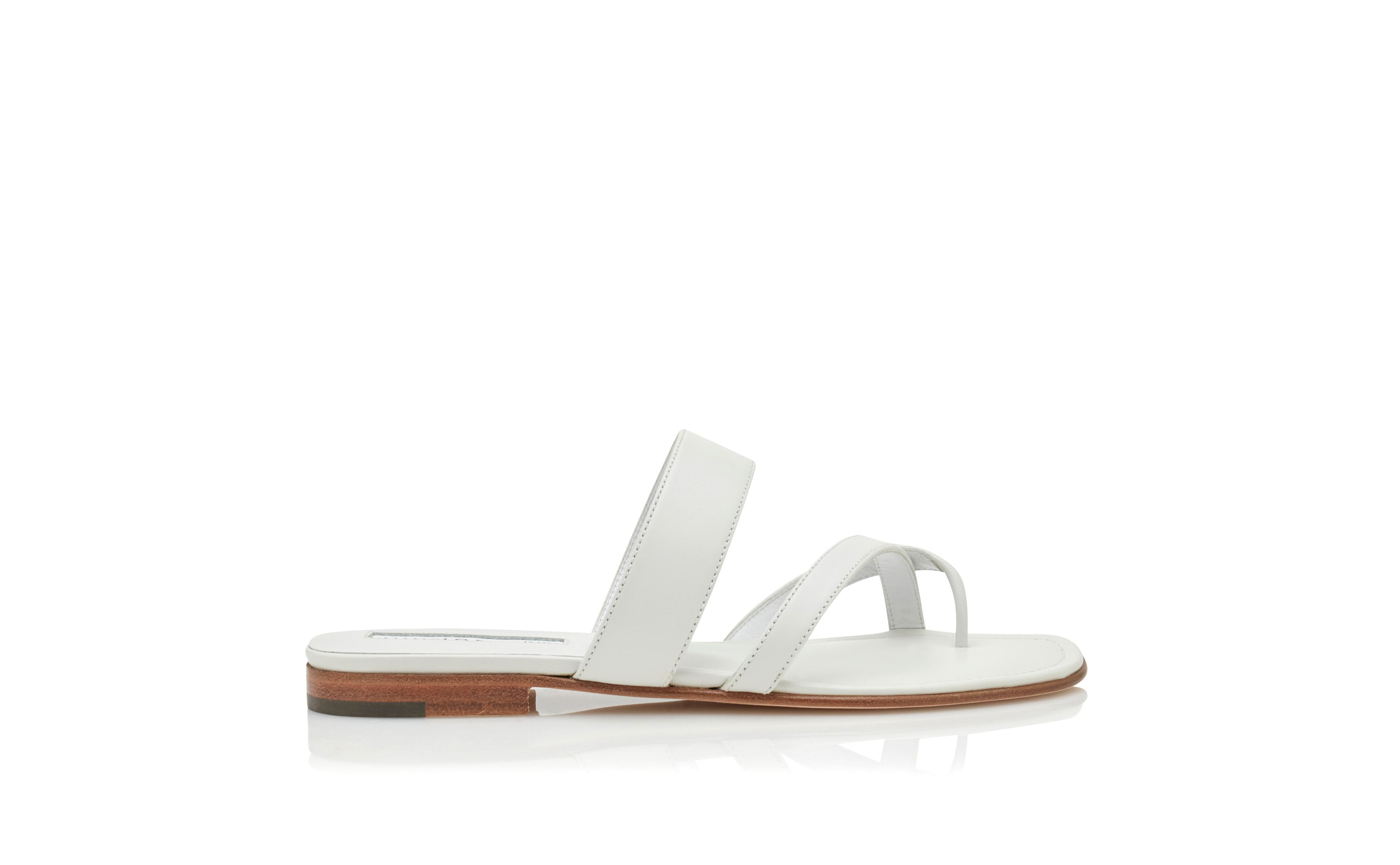 Designer White Calf Leather Flat Sandals - Image Side View