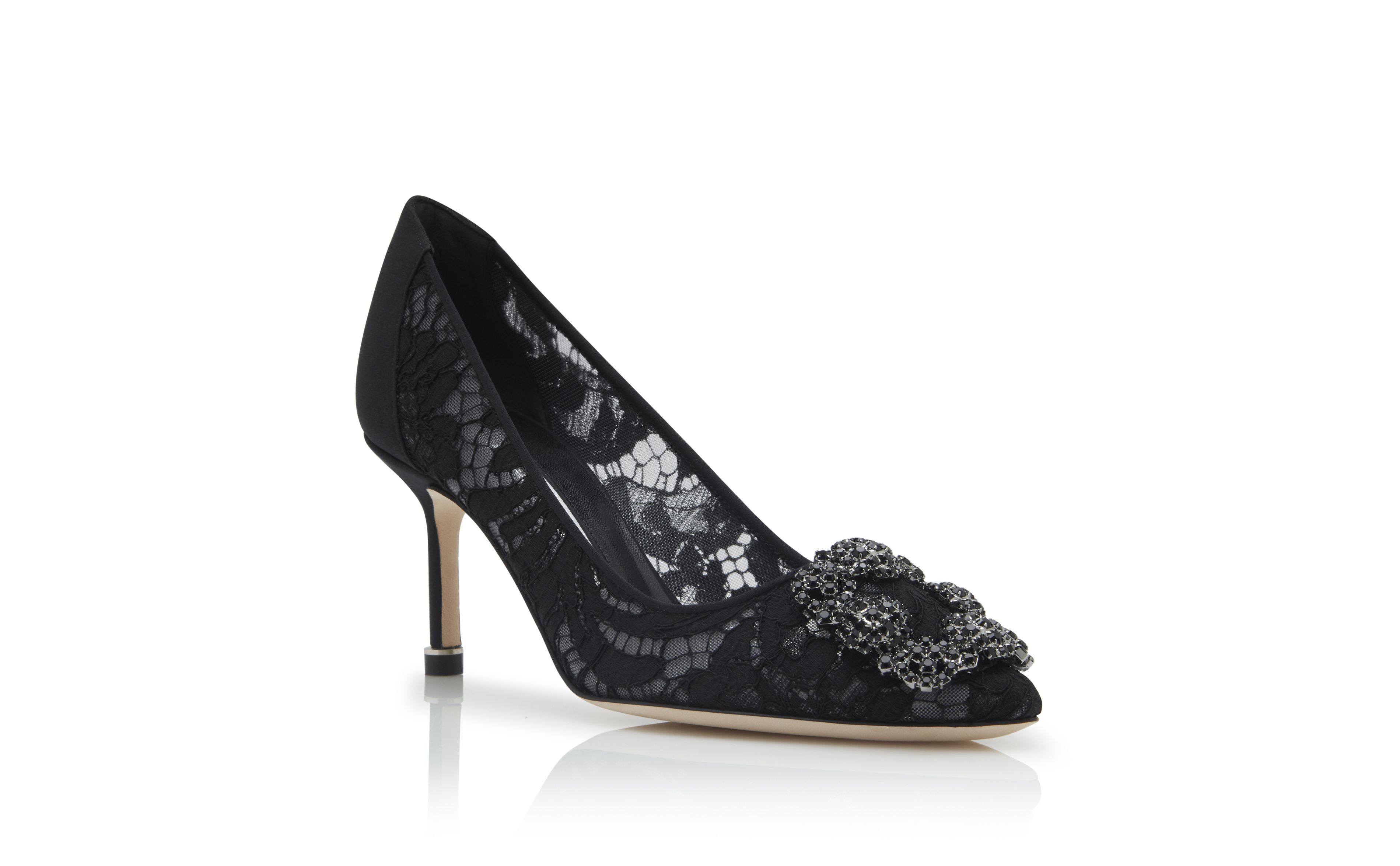 Designer Black Lace Jewel Buckle Pumps - Image Upsell