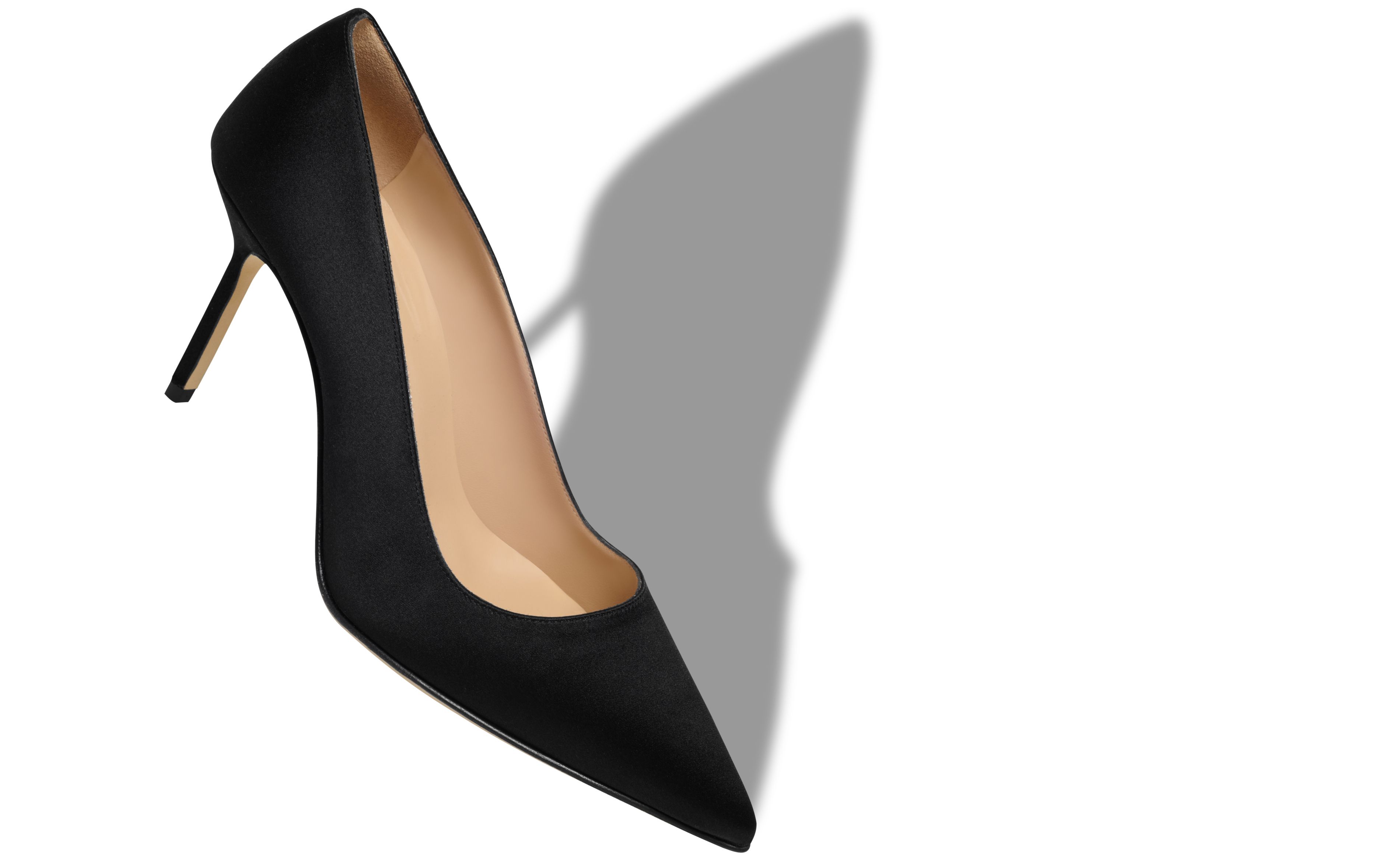 Designer Black Satin Pointed Toe Pumps - Image small_image