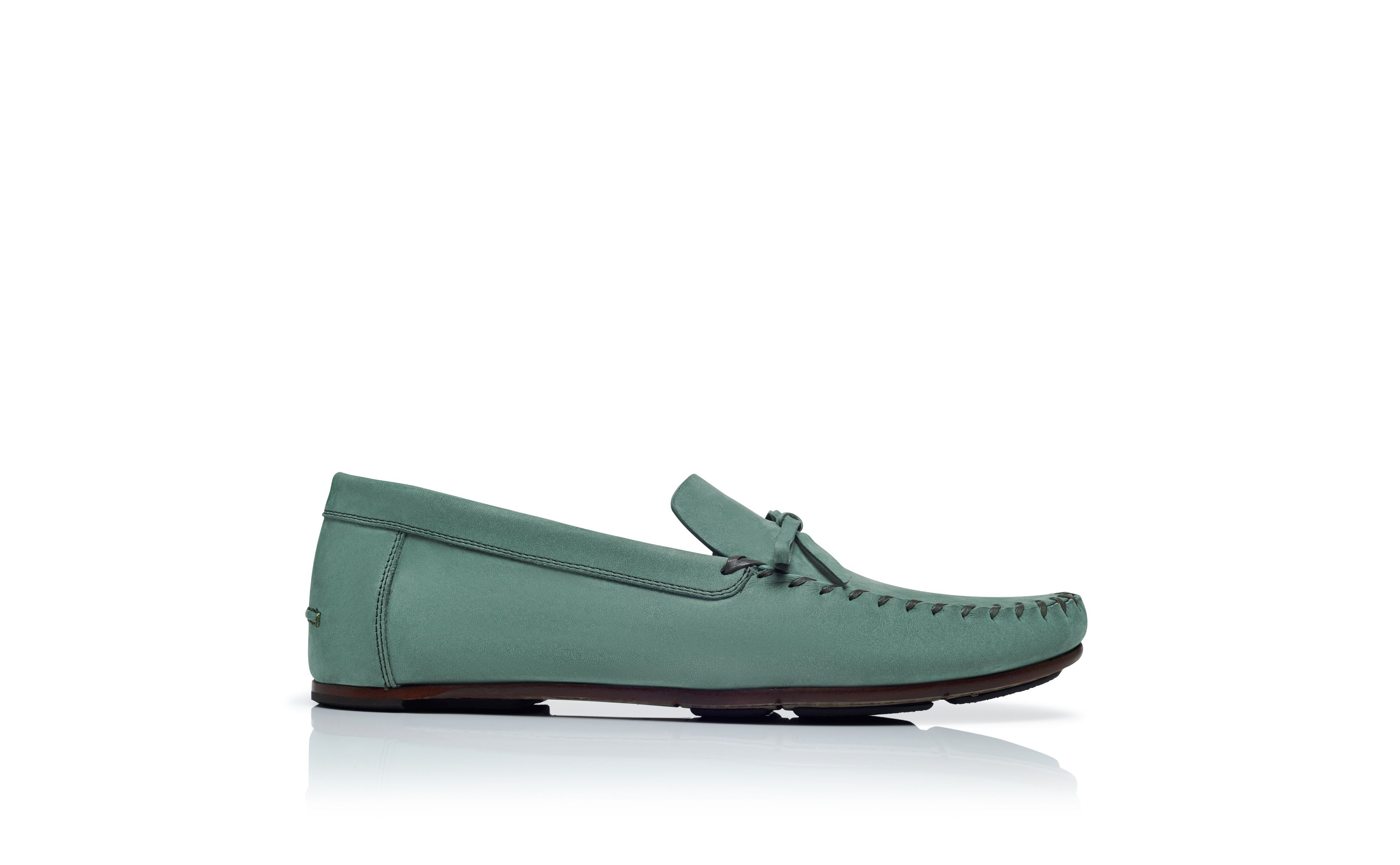 Designer Dark Green Calf Leather Slippers - Image Side View