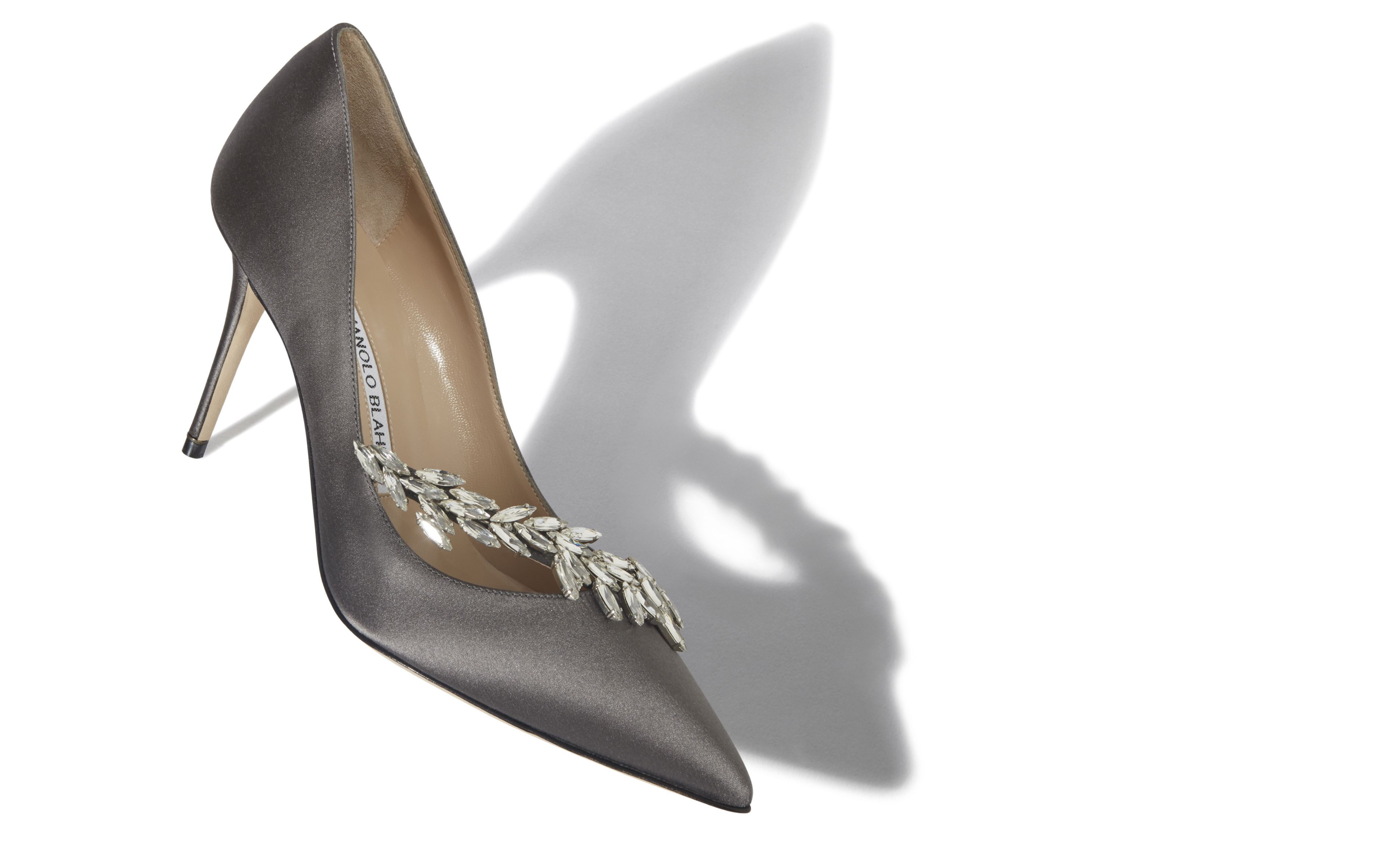 Designer Grey Satin Jewel Buckle Pumps  - Image Main