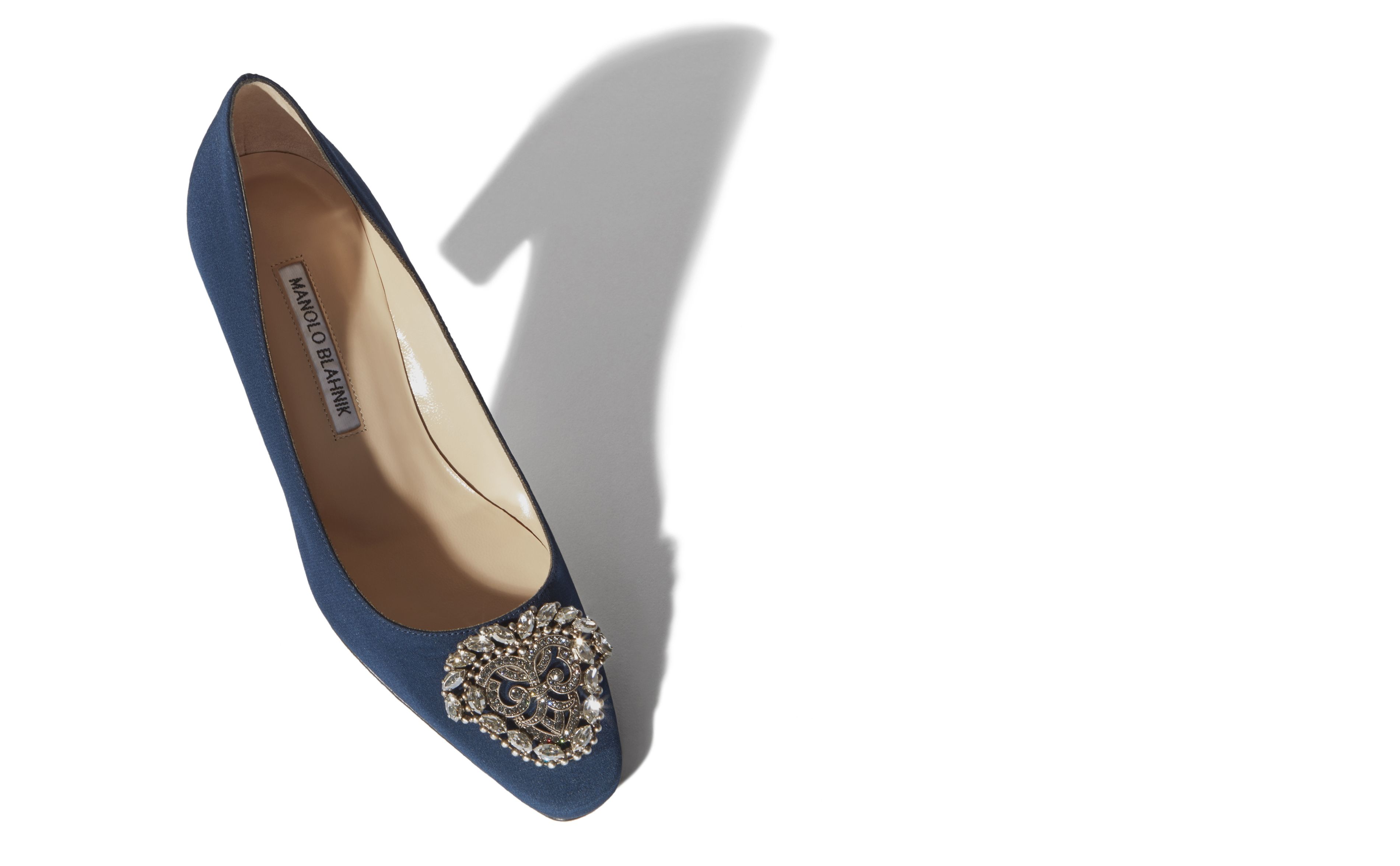 Designer Navy Crêpe De Chine Jewel Buckle Pumps - Image Main