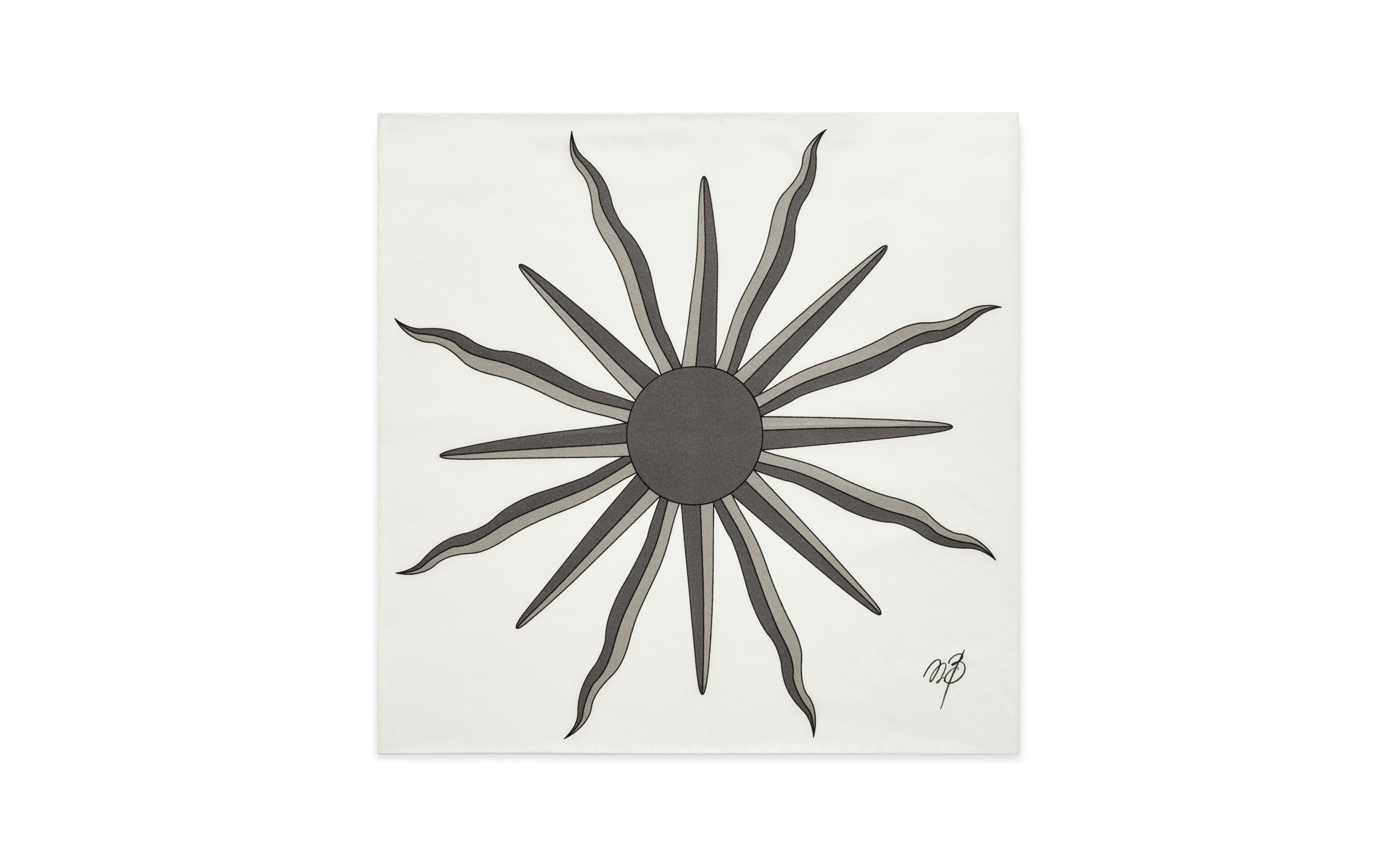 Designer Ivory and Grey Silk Sunburst Pocket Square - Image Side View