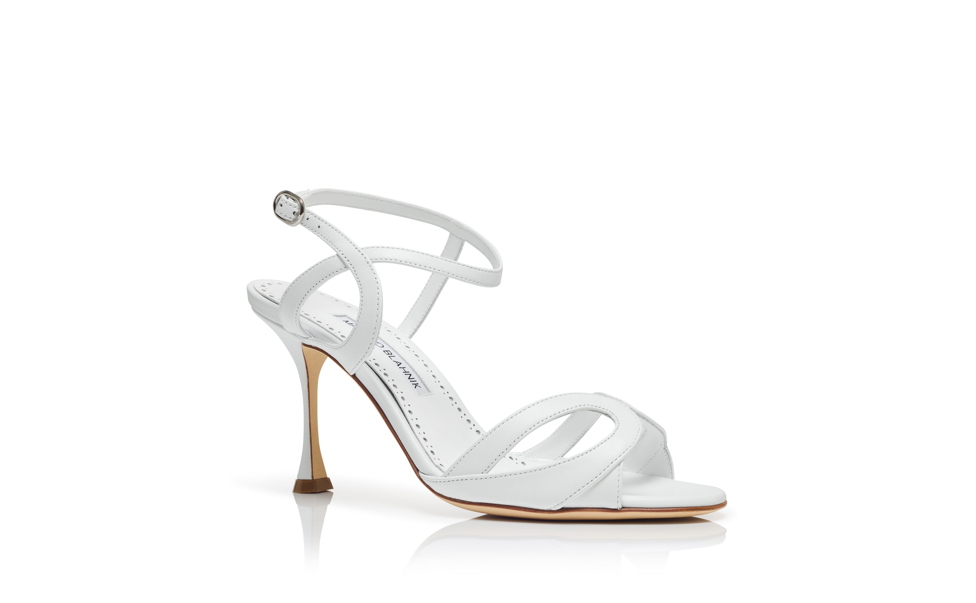 Designer White Calf Leather Ankle Strap Sandals - Image Upsell