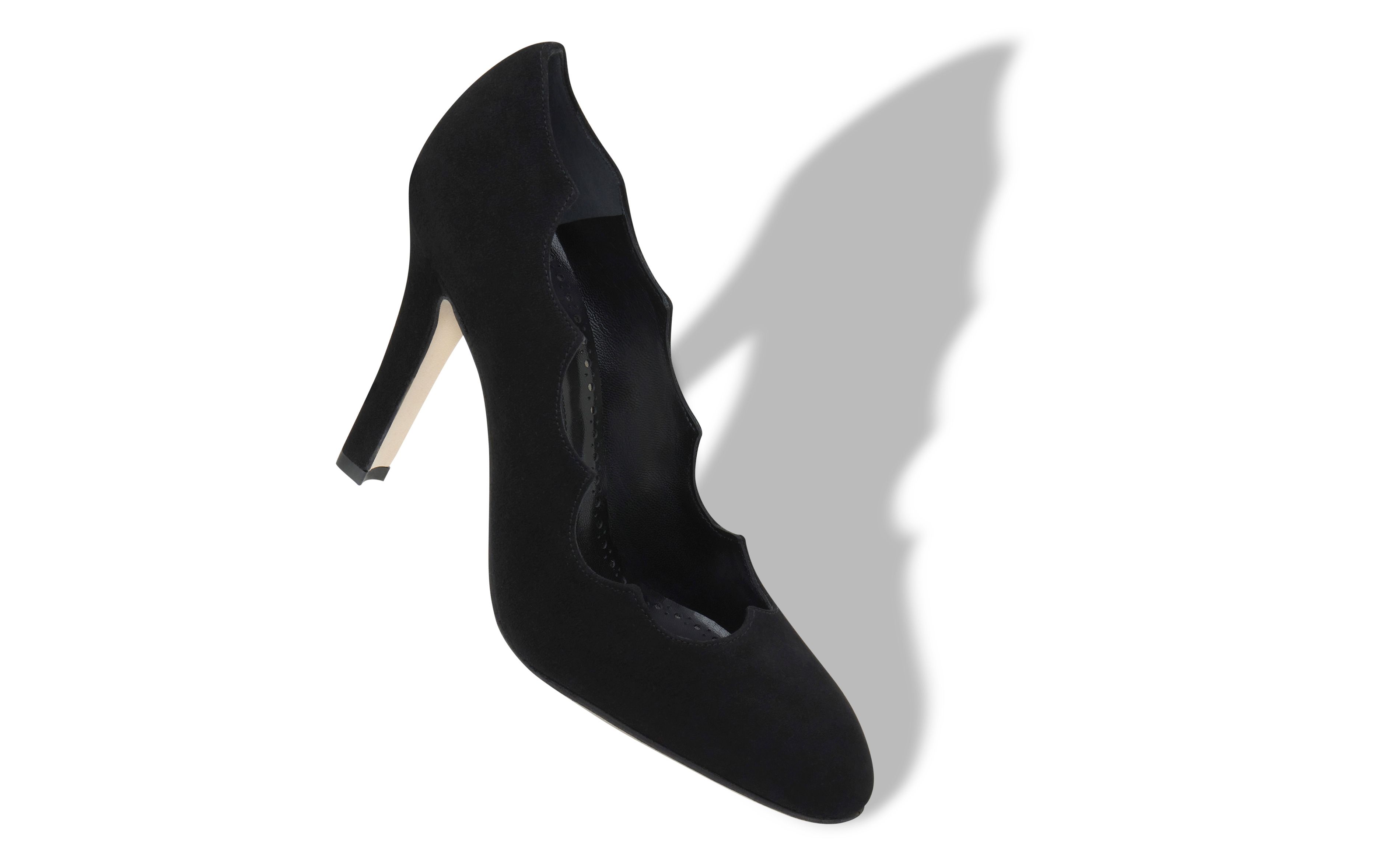 Designer Black Suede Serrated Pumps  - Image Main