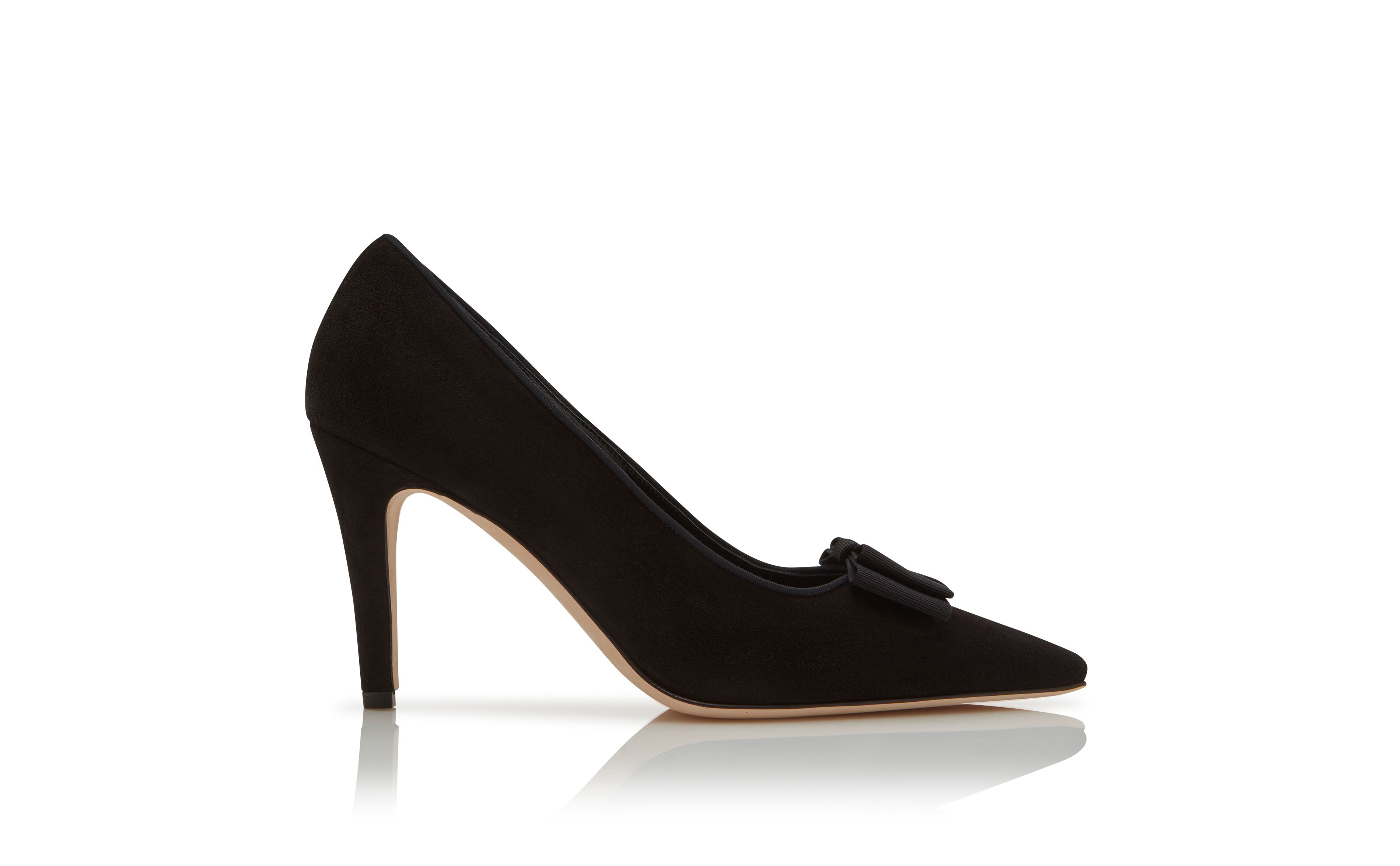 Designer Black Suede Bow Detail Pumps - Image Side View