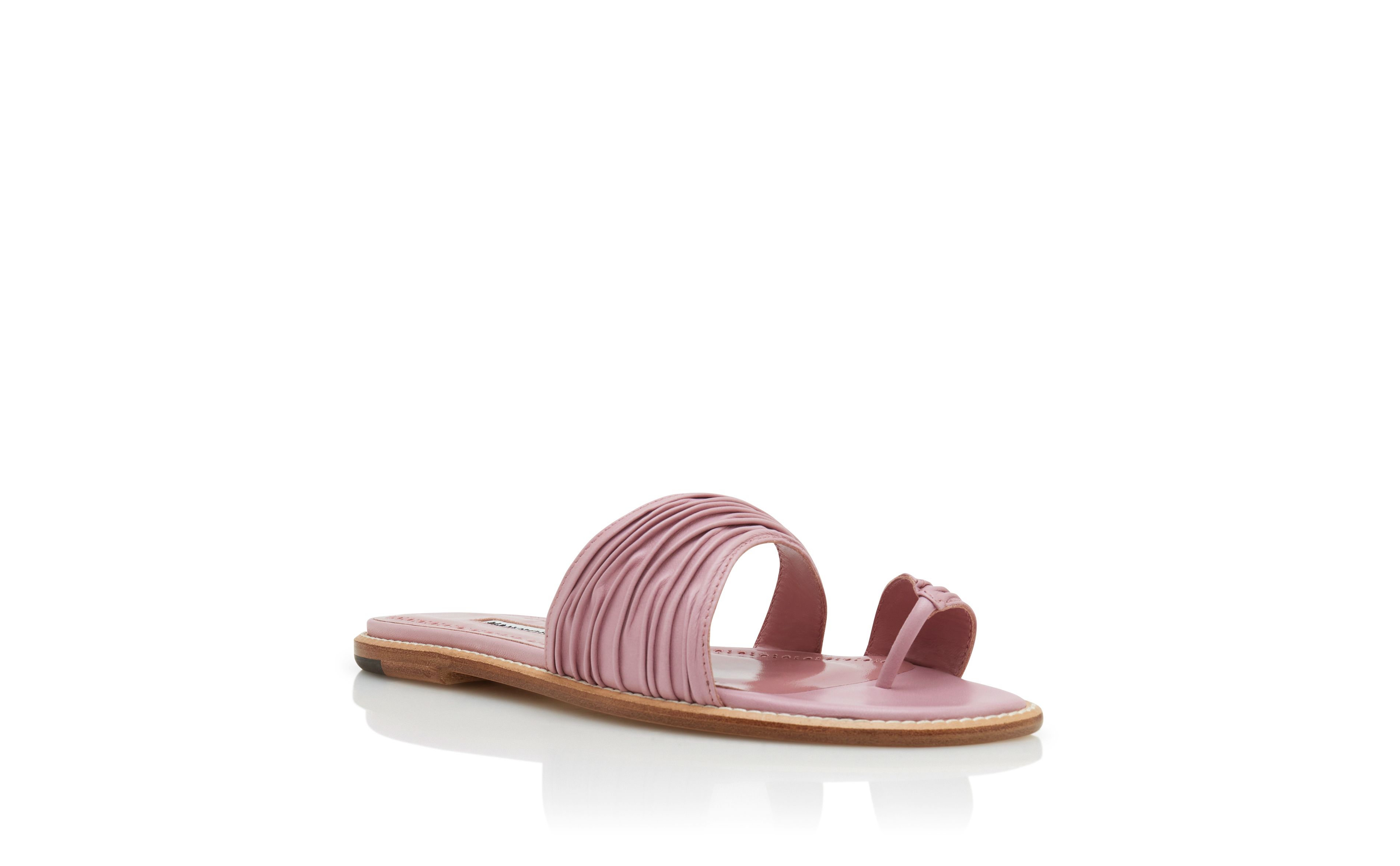 Designer Pink Nappa Leather Gathered Flat Sandals - Image Upsell