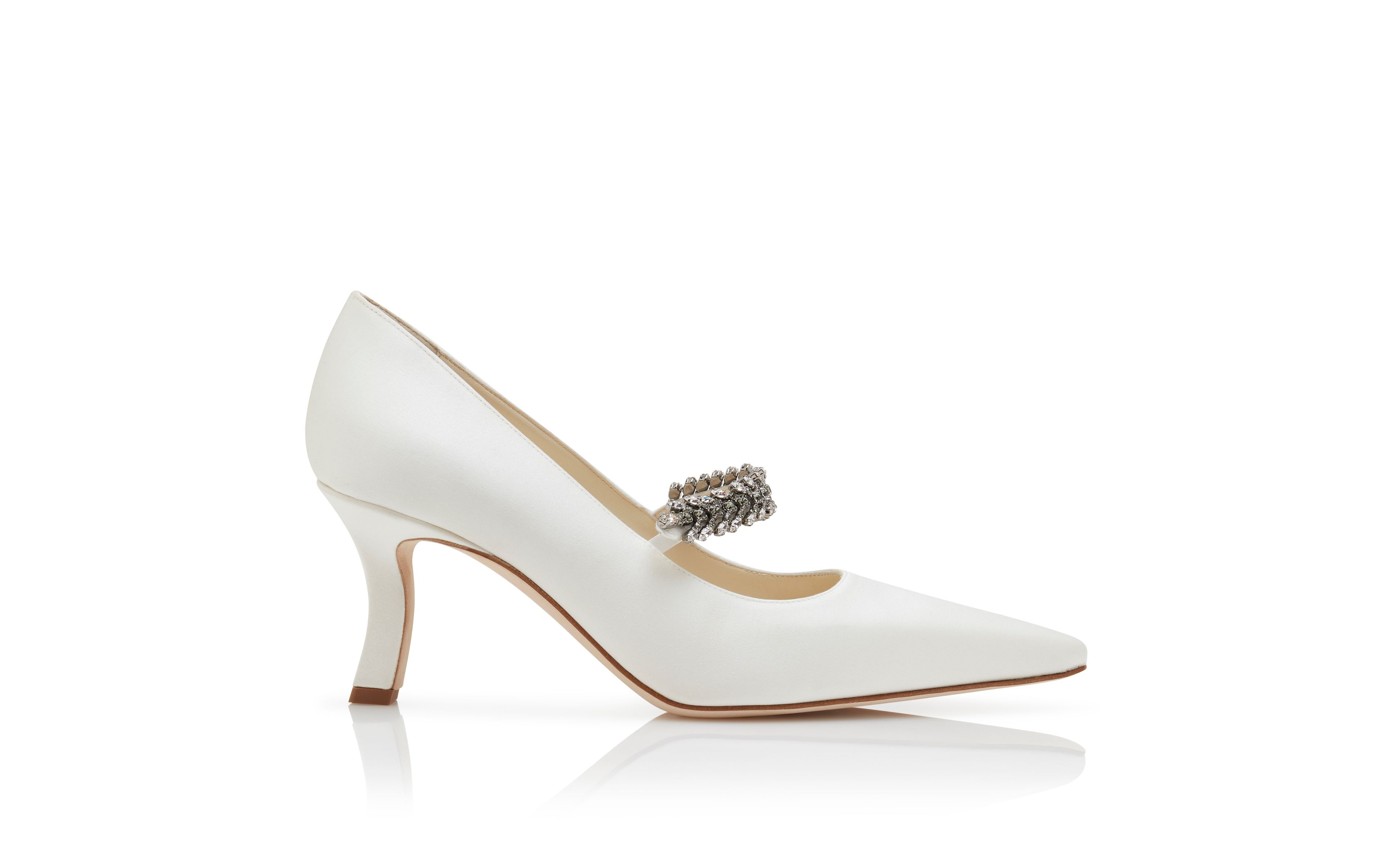 Designer White Satin Jewel Embellished Pumps - Image Side View