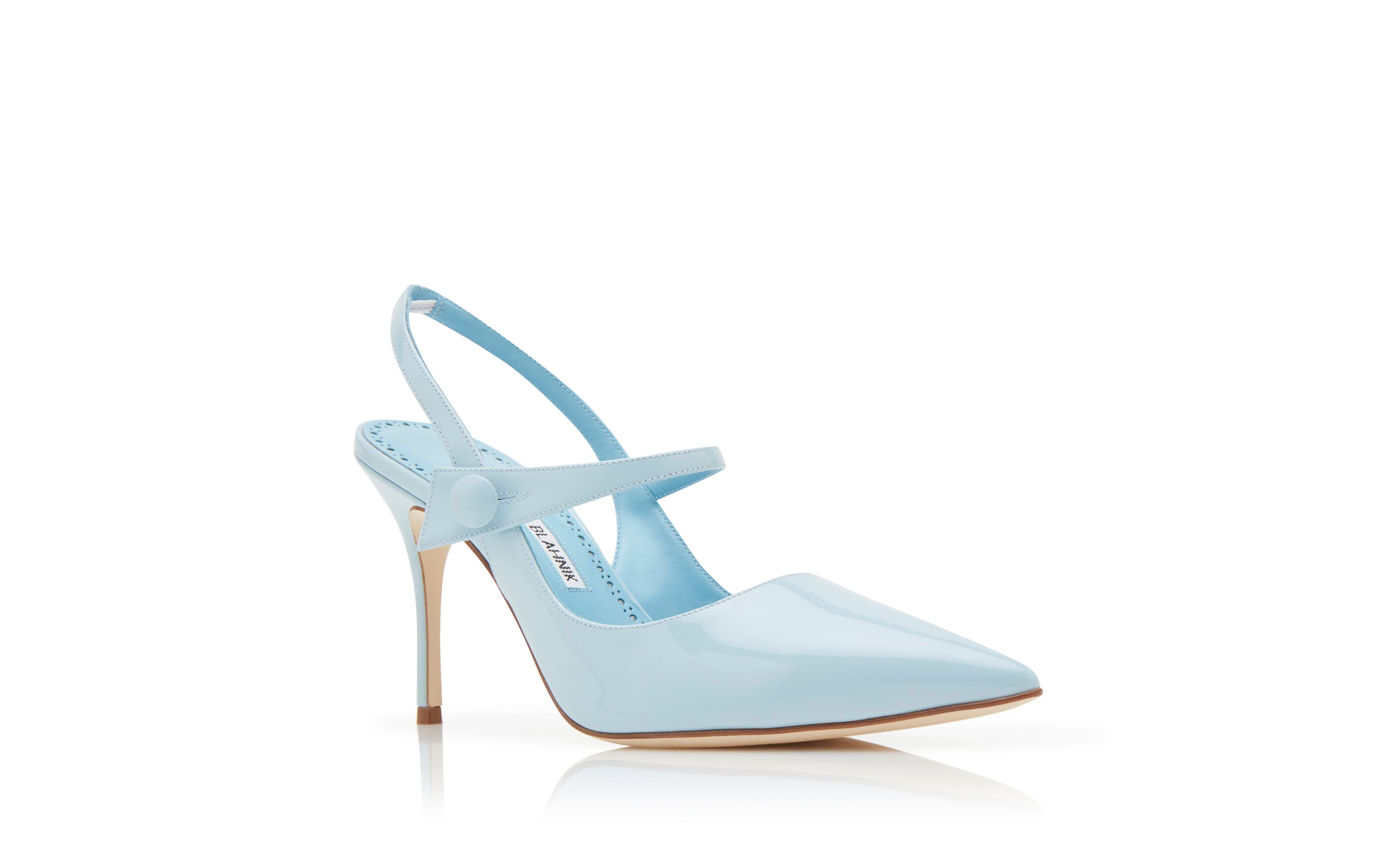 Designer Light Blue Patent Leather Slingback Pumps - Image Upsell