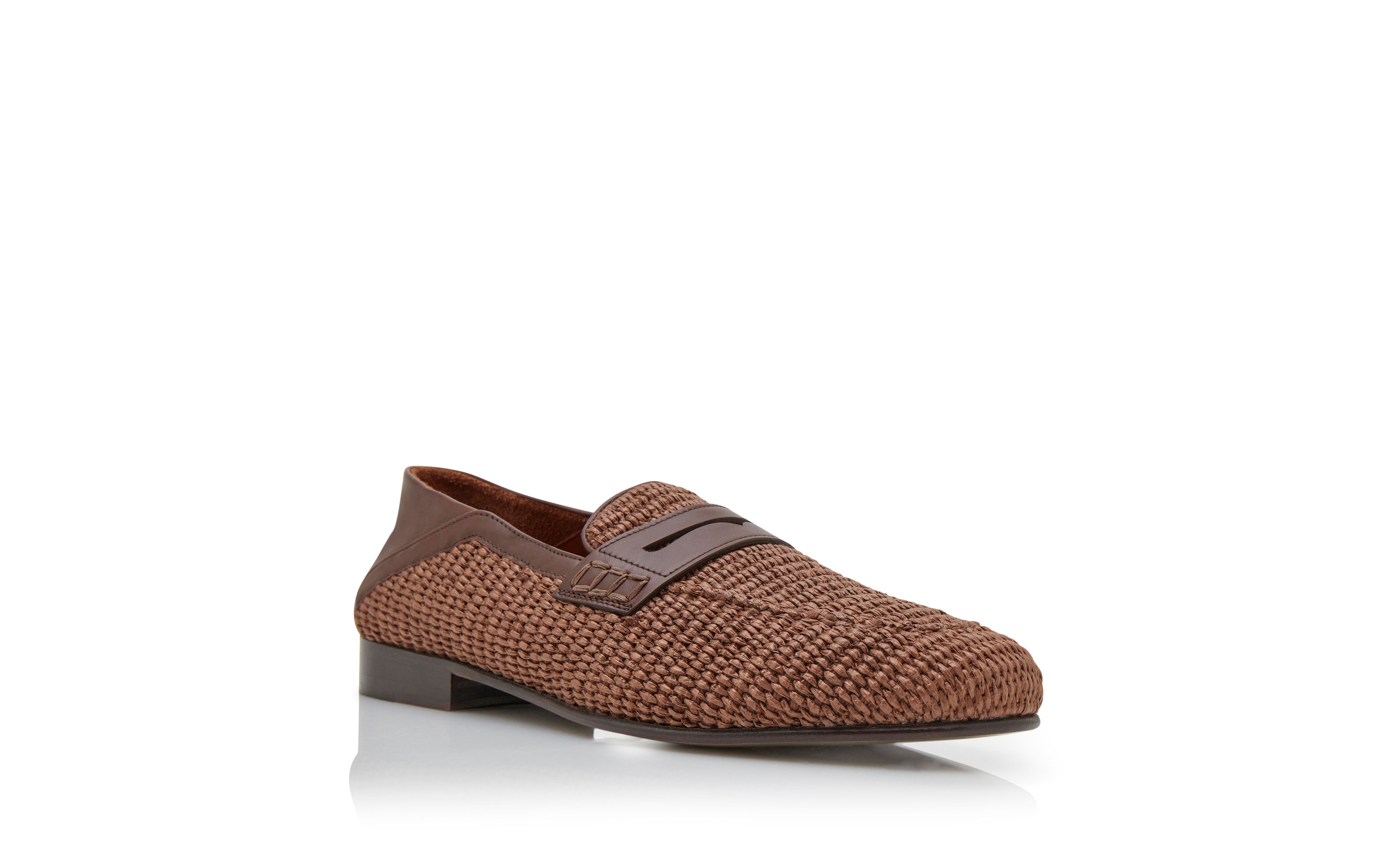 Designer Brown Raffia Penny Loafers  - Image Upsell