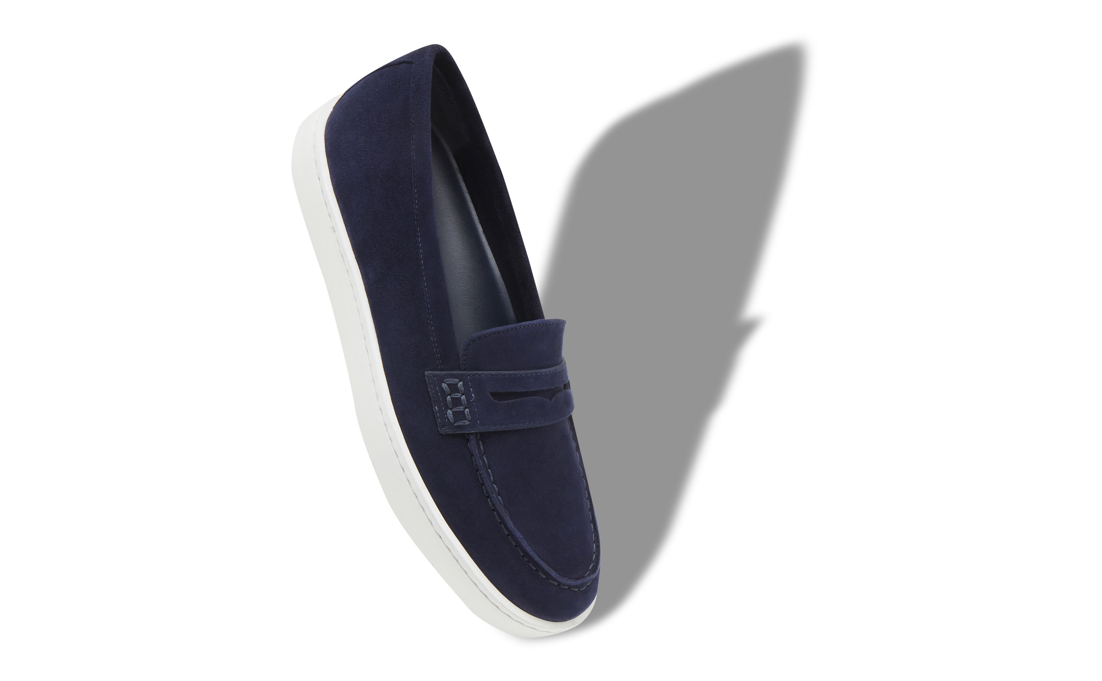 Designer Navy Blue Suede Penny Loafers - Image Main