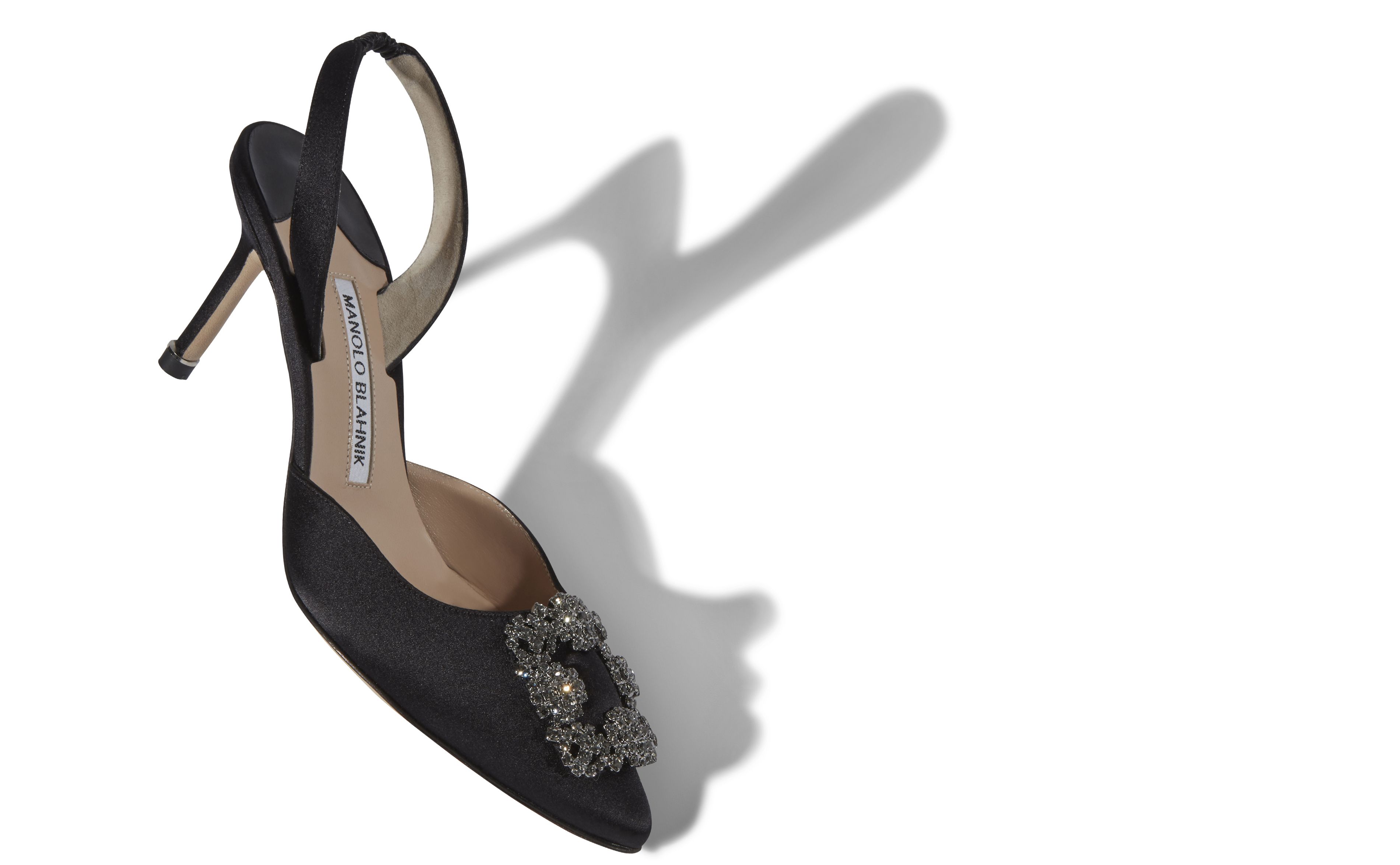 Designer Black Satin Jewel Buckle Slingback Pumps - Image Main