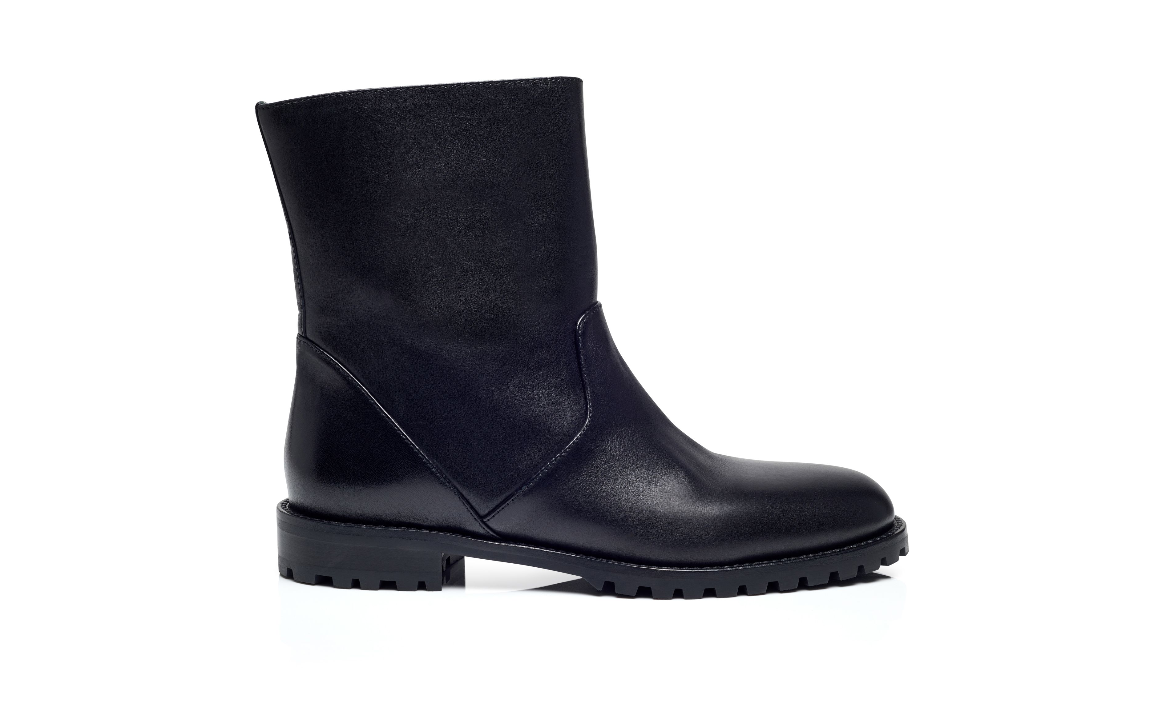 Designer Black Calf Leather Ankle Boots - Image Side View