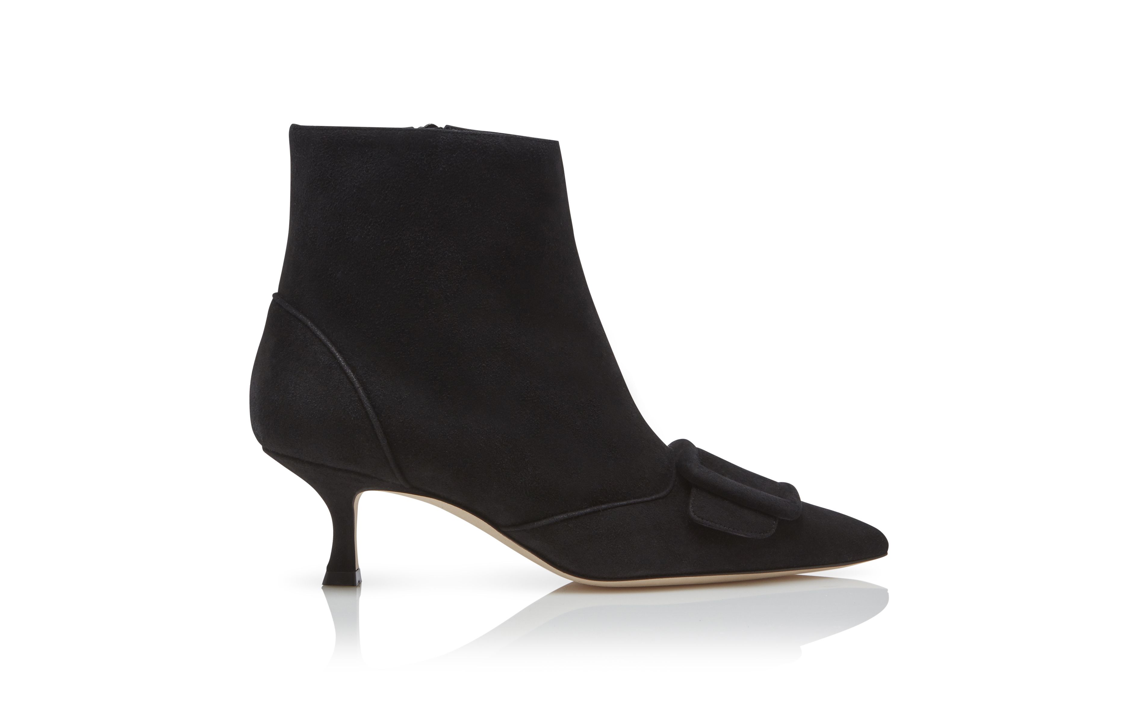 Designer Black Suede Buckle Detail Ankle Boots - Image thumbnail