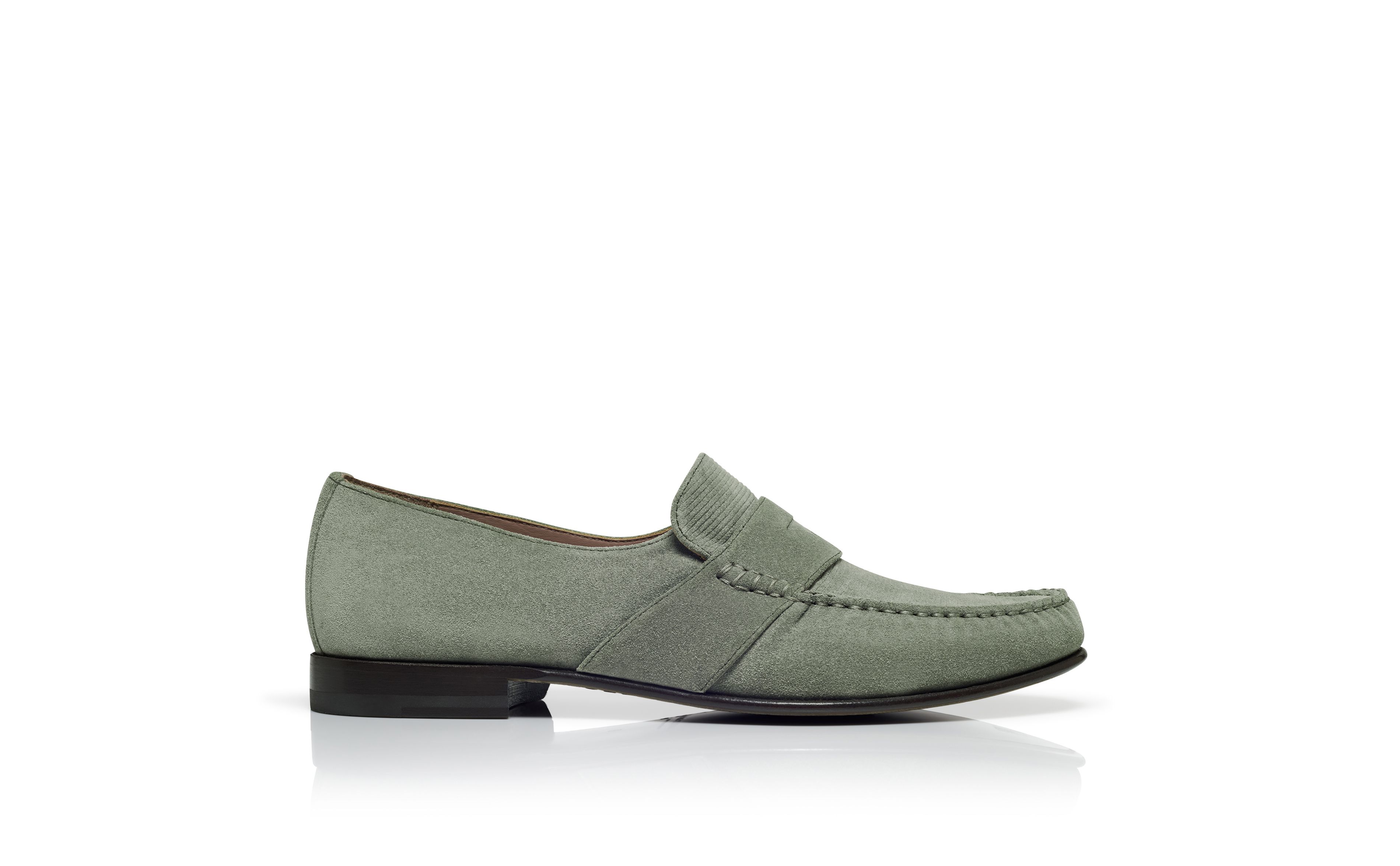 Designer Khaki Suede Loafers  - Image Side View