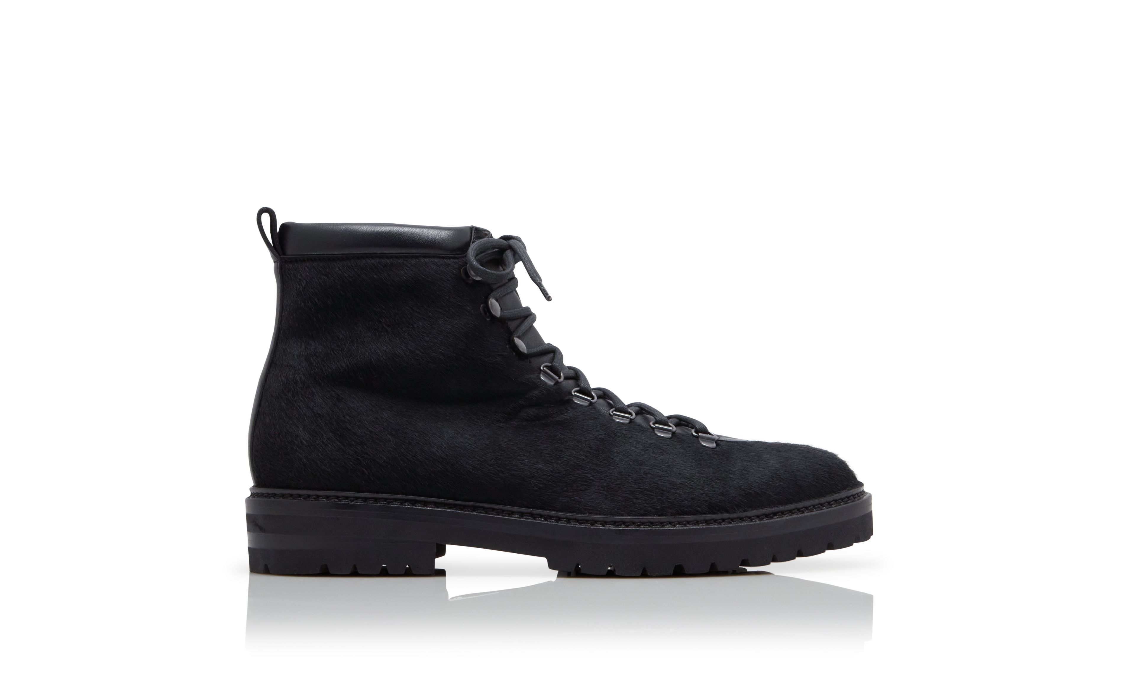 Designer Black Calf Hair Lace Up Boots - Image Side View
