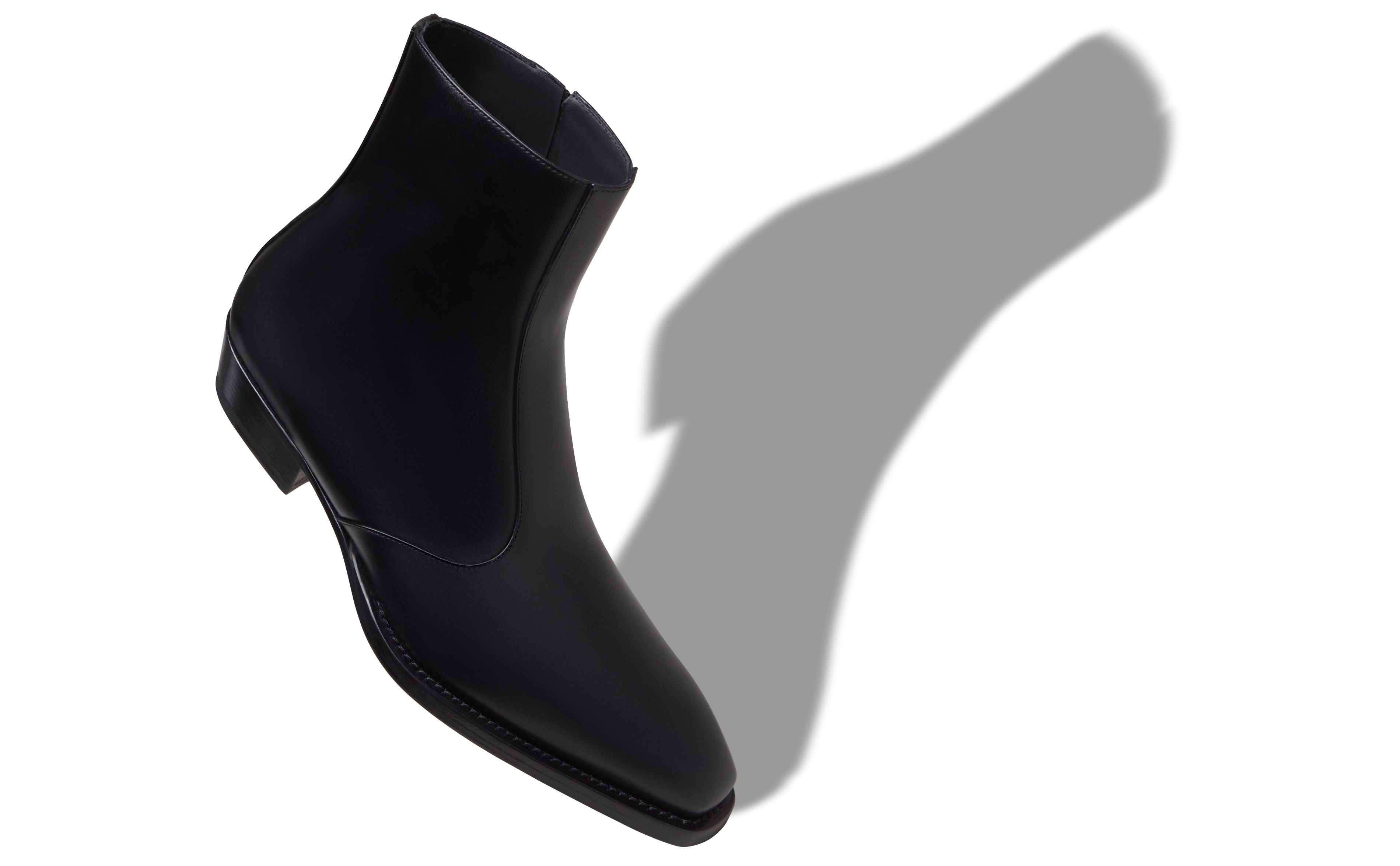 Designer Black Calf Leather Square Toe Boots - Image Main