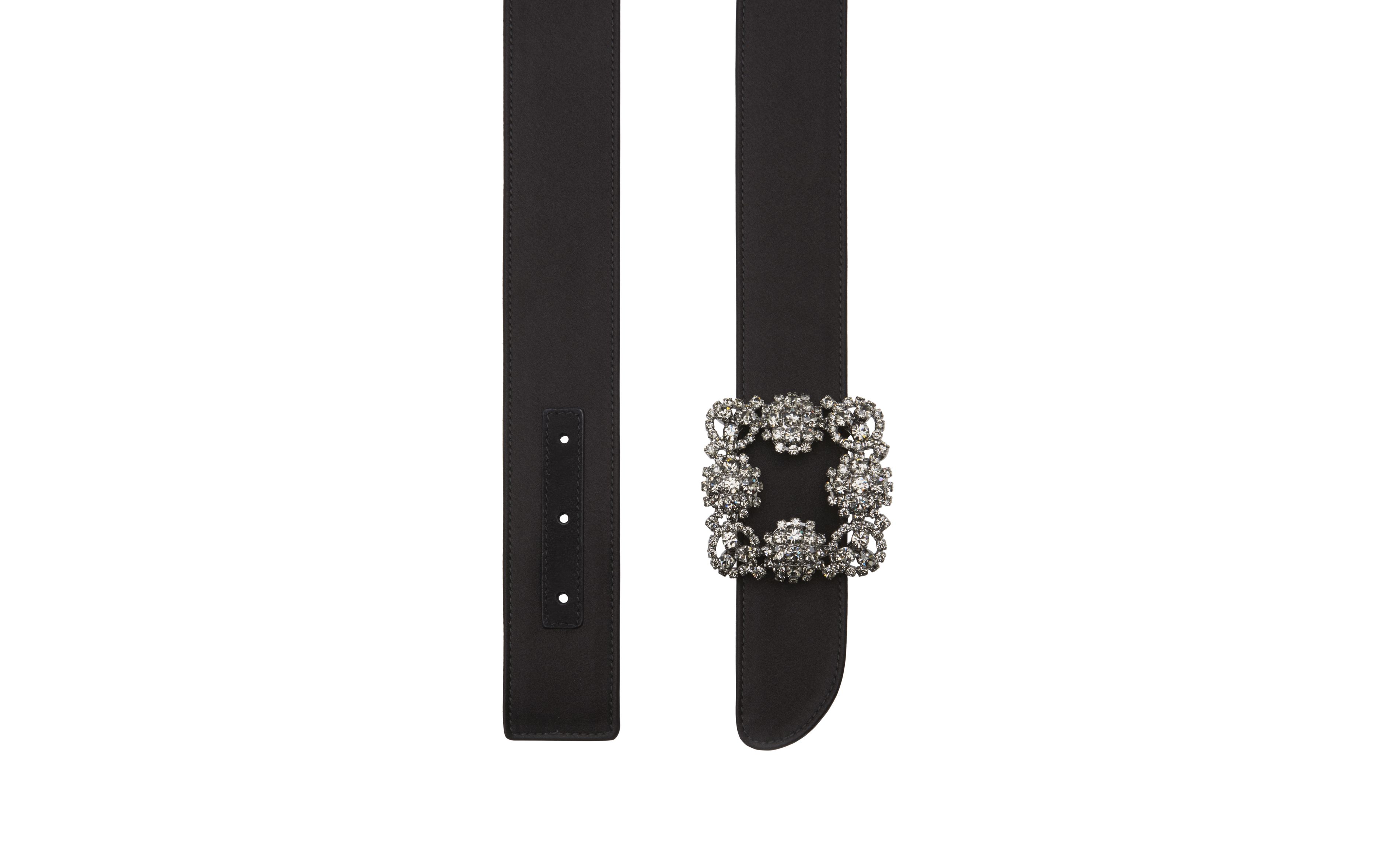 Designer Black Satin Crystal Buckled Belt - Image 