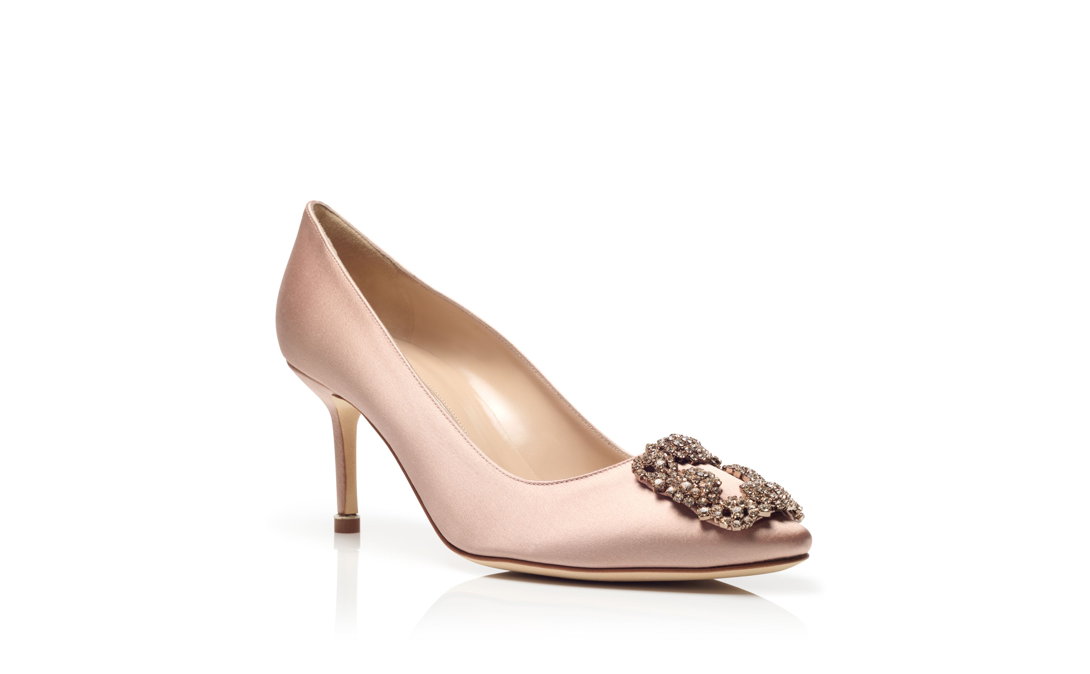 Designer Beige Satin Jewel Buckle Pumps - Image Upsell