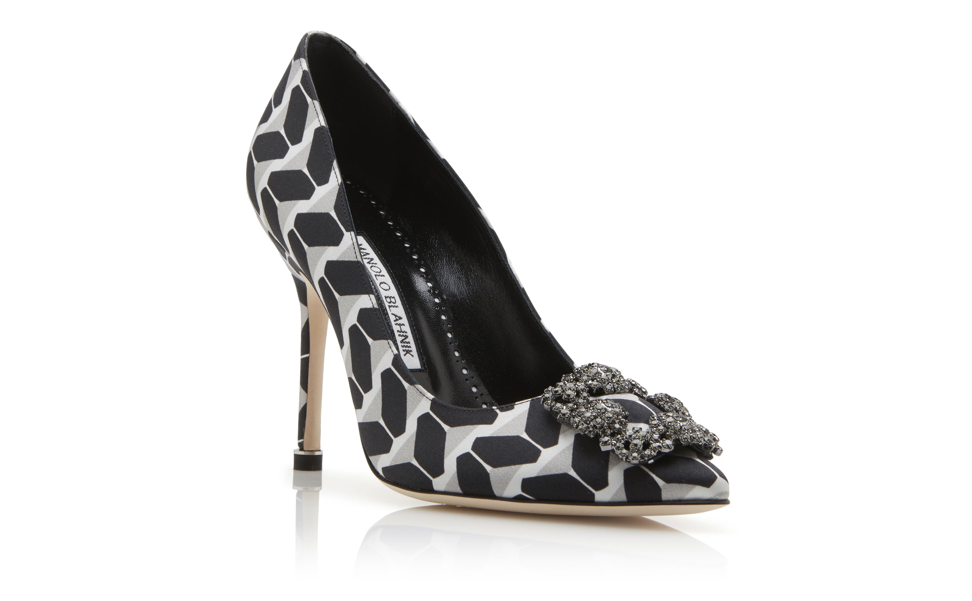 Designer Monochrome Crepe De Chine Jewel Buckle Pumps - Image Upsell