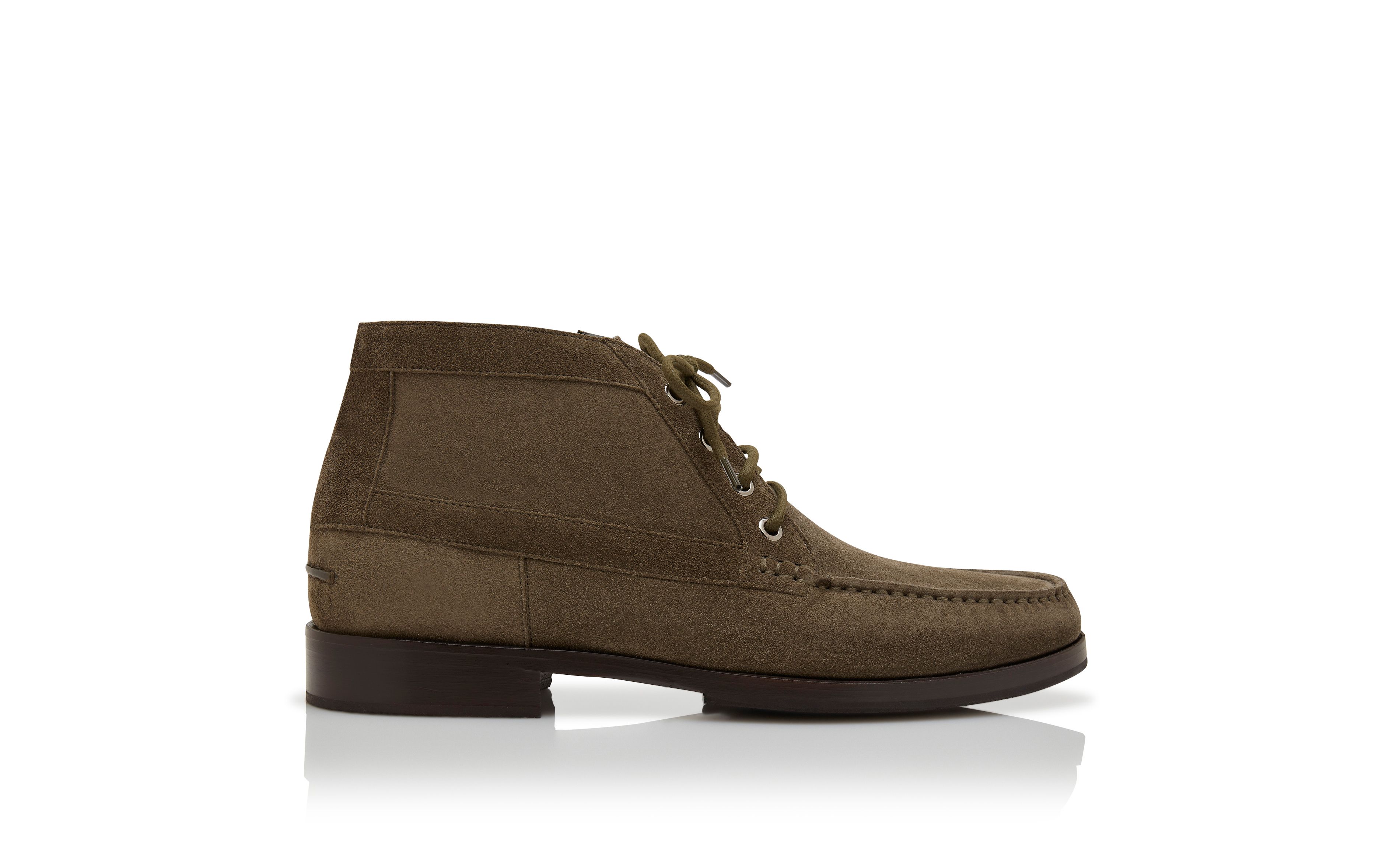Designer Dark Green Calf Suede Ankle Boots - Image Side View