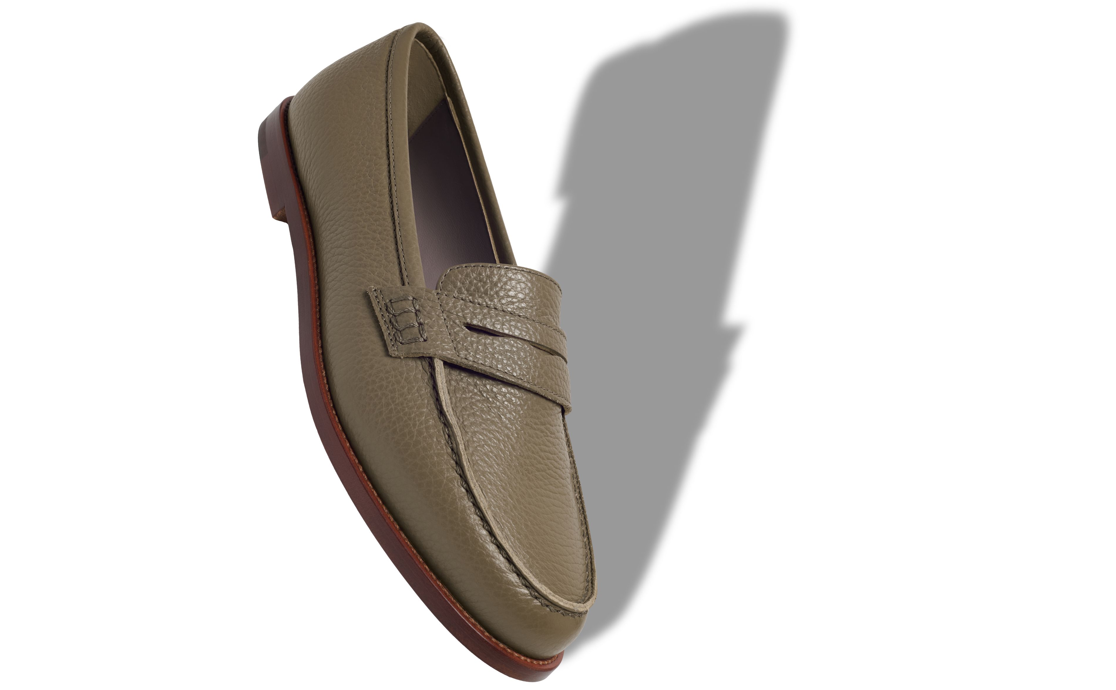 Designer Beige Calf Leather Penny Loafers - Image Main View