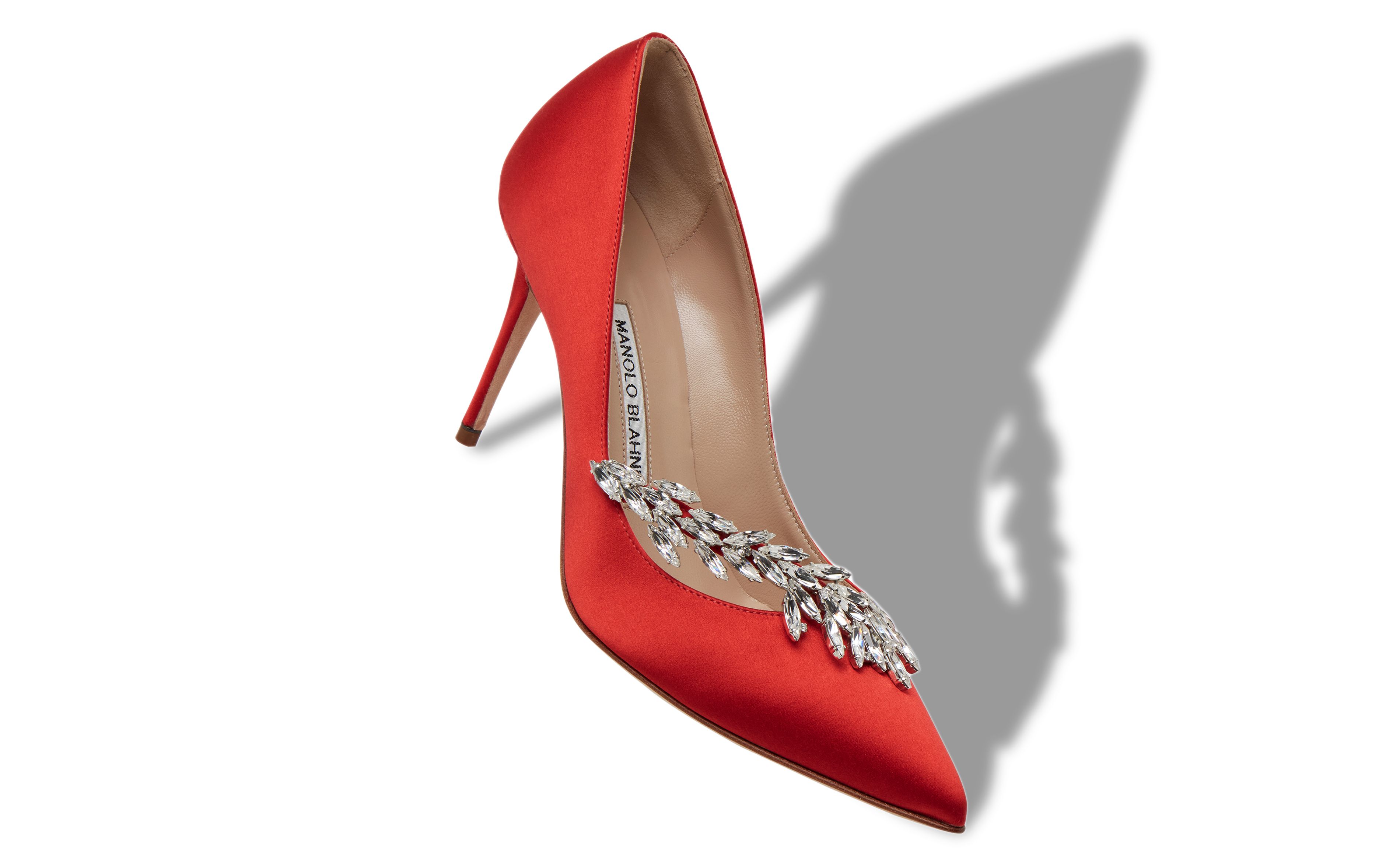 Designer Red Satin Jewel Buckle Pumps - Image Main