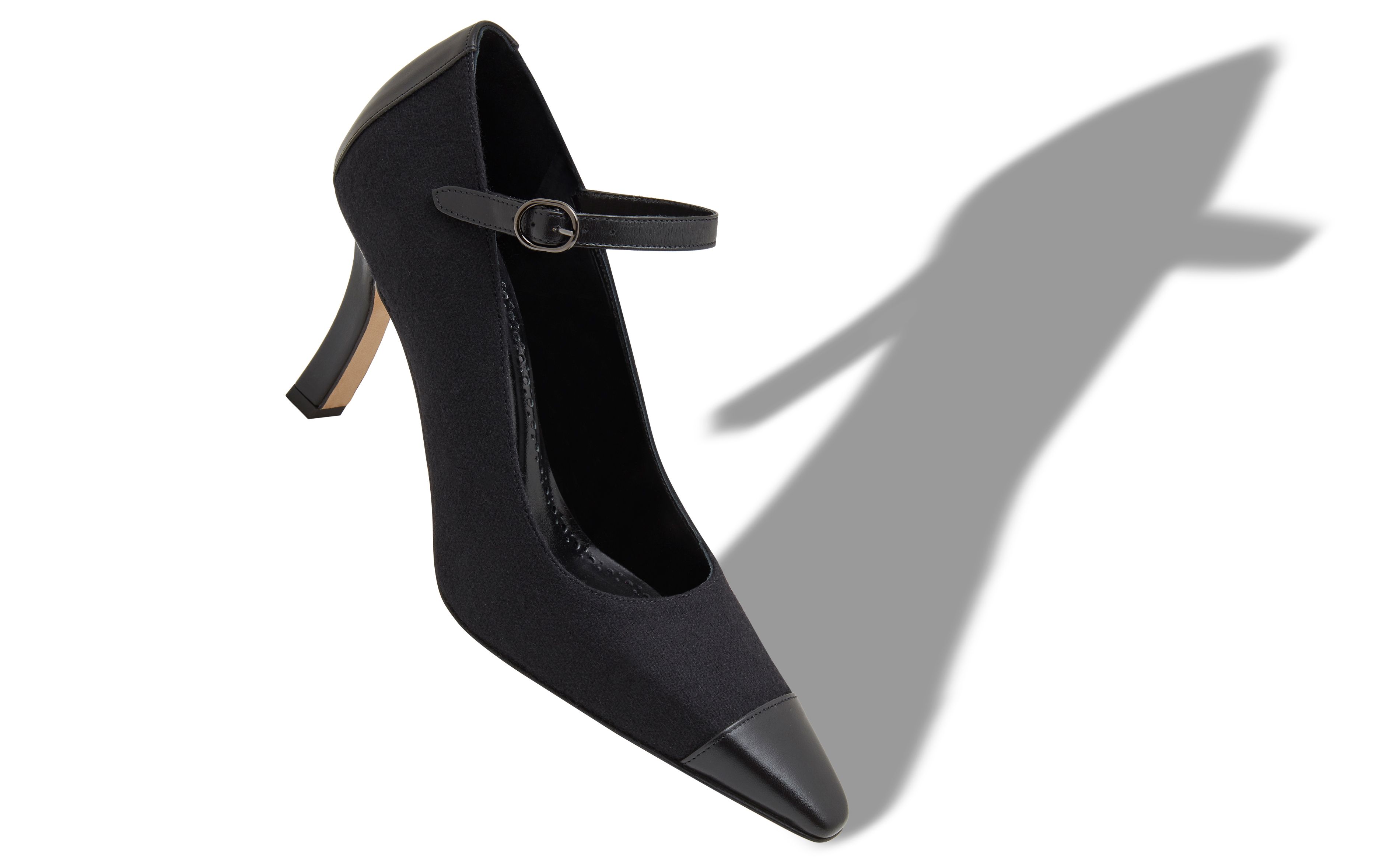 Designer Black Wool Mary Jane Pumps - Image Main View