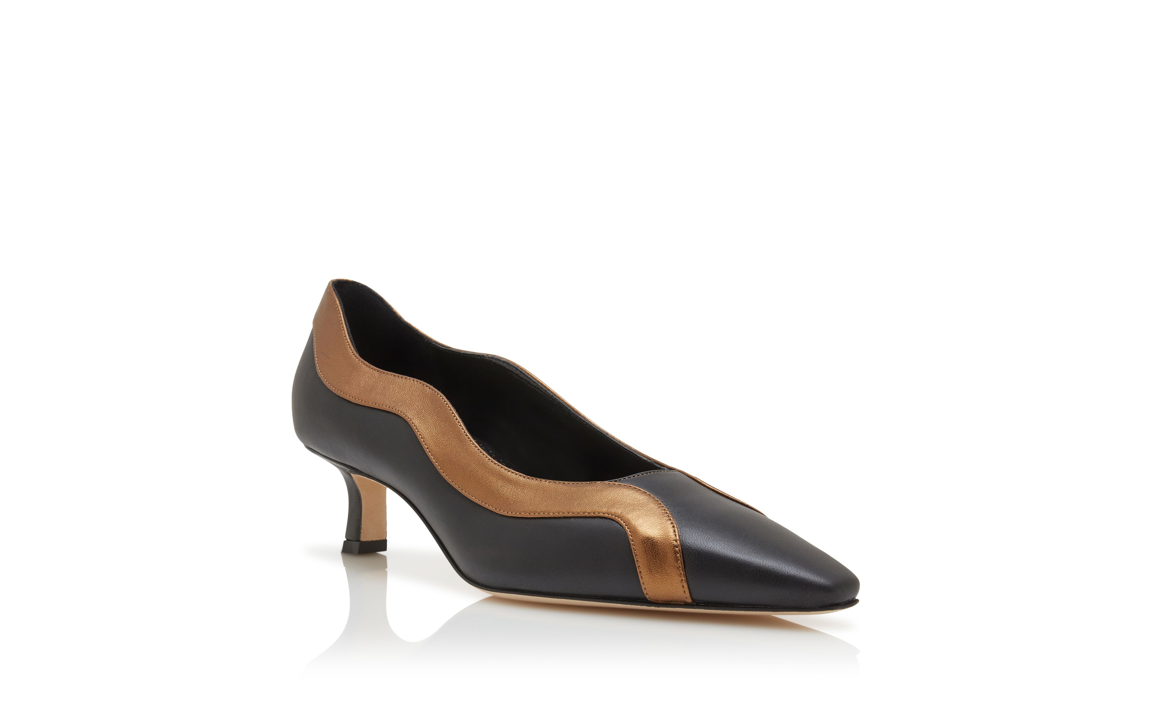 Designer Black and Bronze Nappa Leather Pumps - Image Upsell View