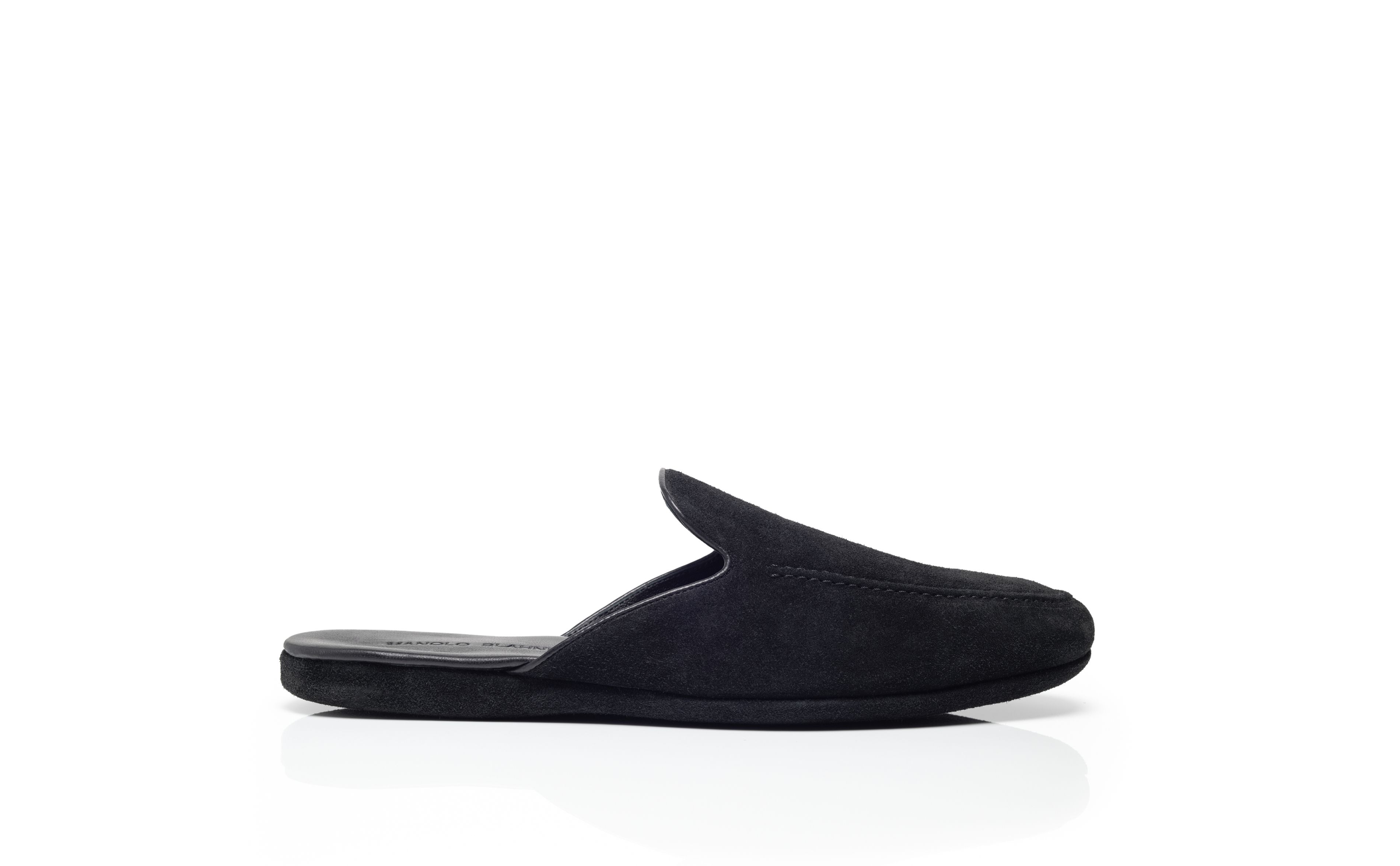 Designer Black Suede Slippers - Image Side View