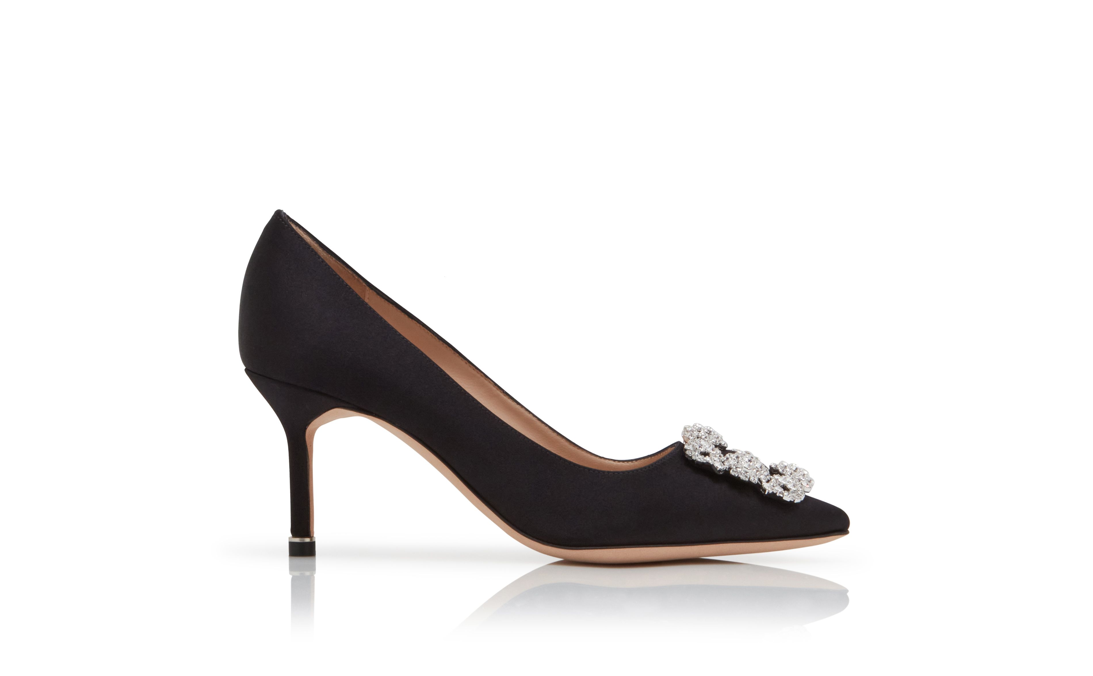 HANGISI 70 | Black Satin Jewel Buckle Pumps | Manolo Blahnik