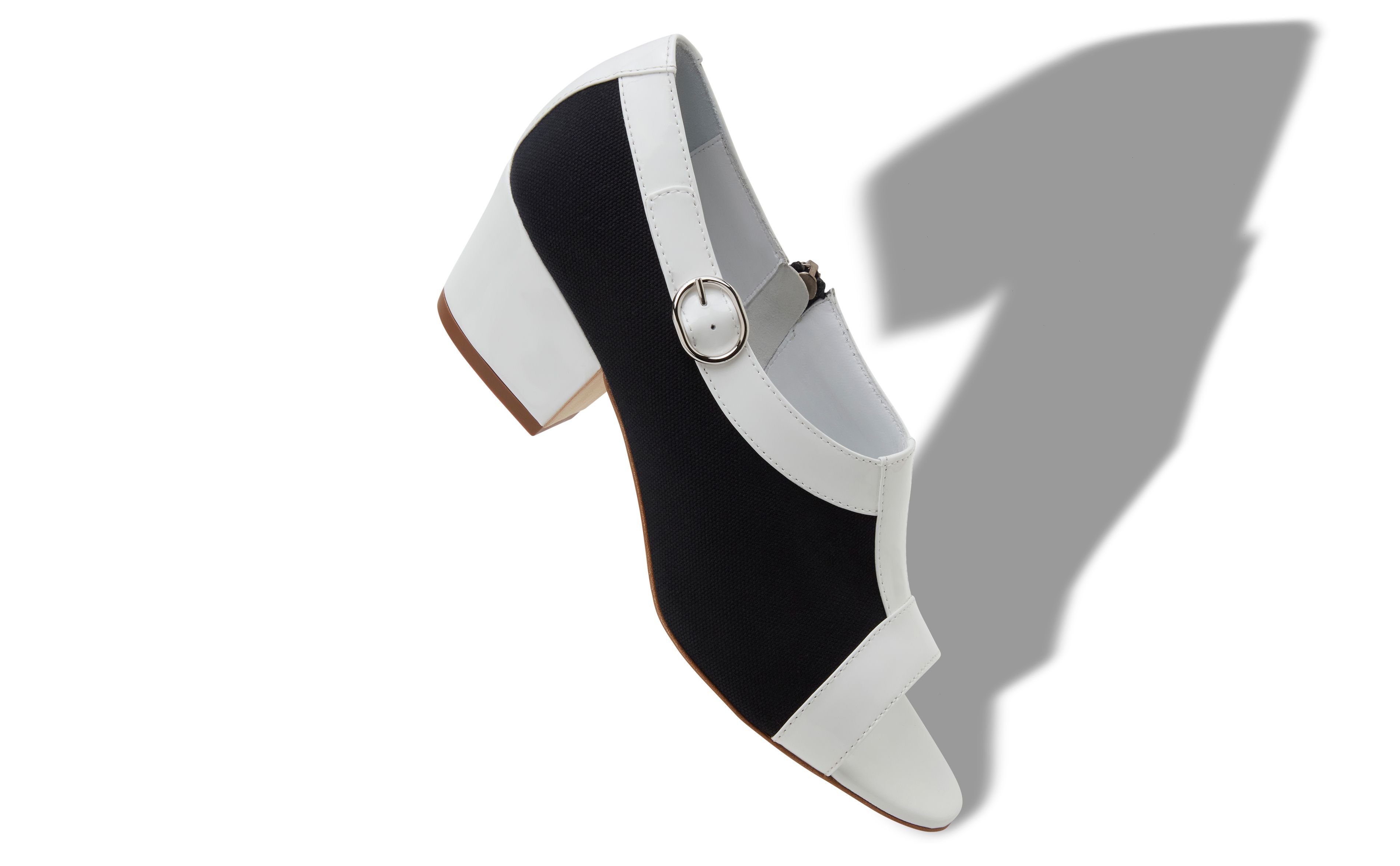Designer White and Black Cotton Open Toe Sandals - Image Main