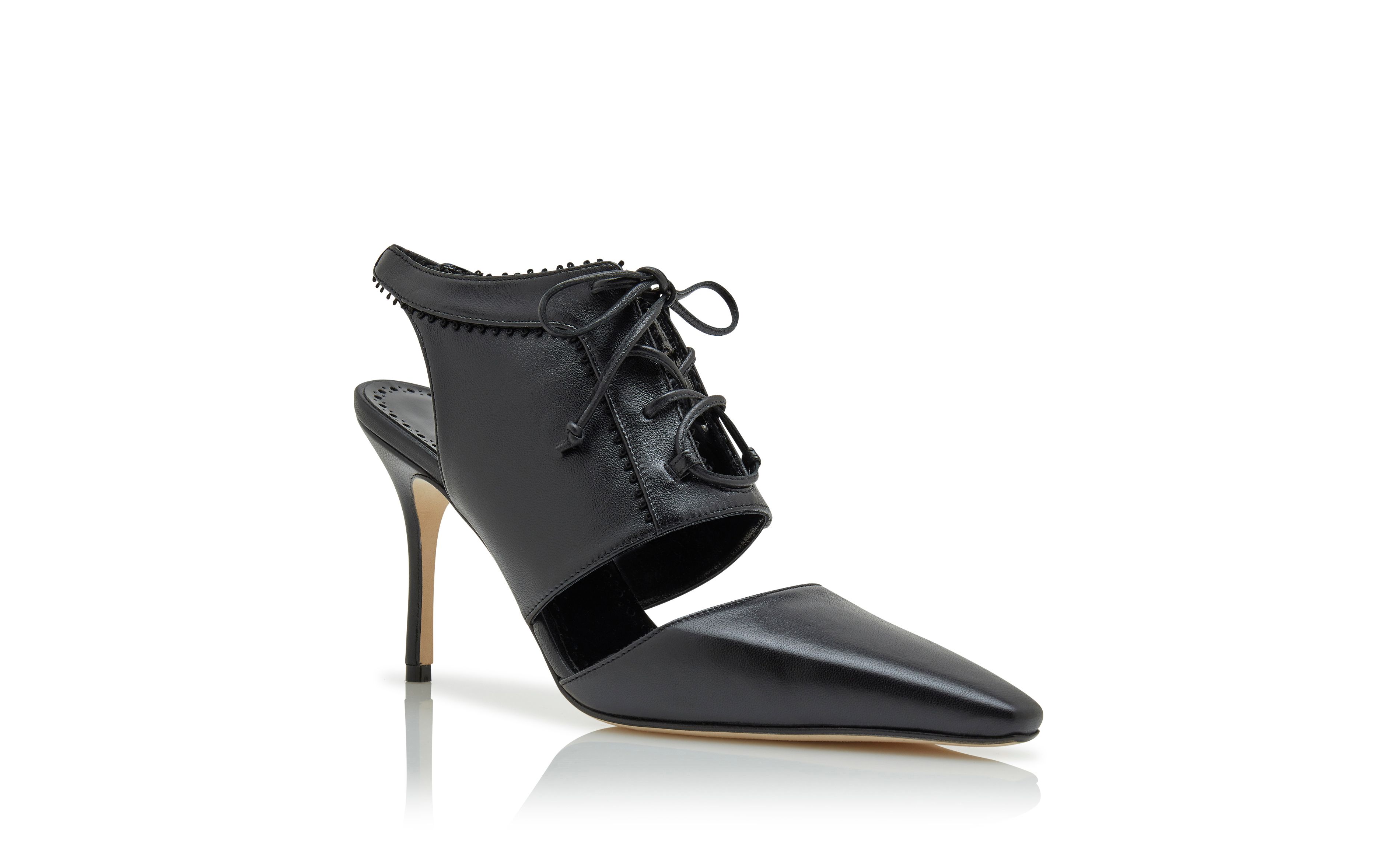 Designer Black Nappa Leather Lace-Up Shoe Booties - Image Upsell
