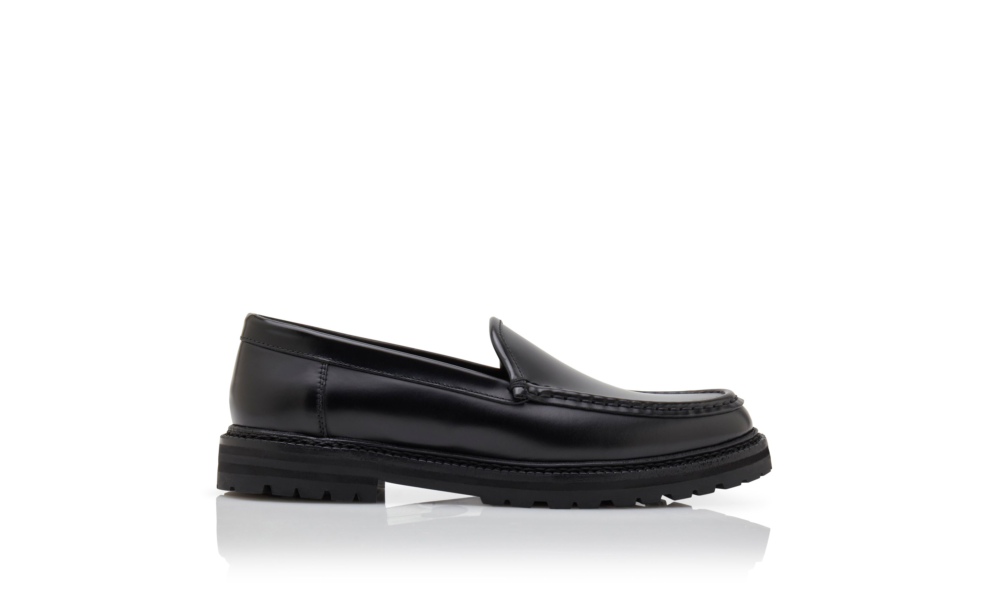 Designer Black Calf Leather Loafers - Image thumbnail