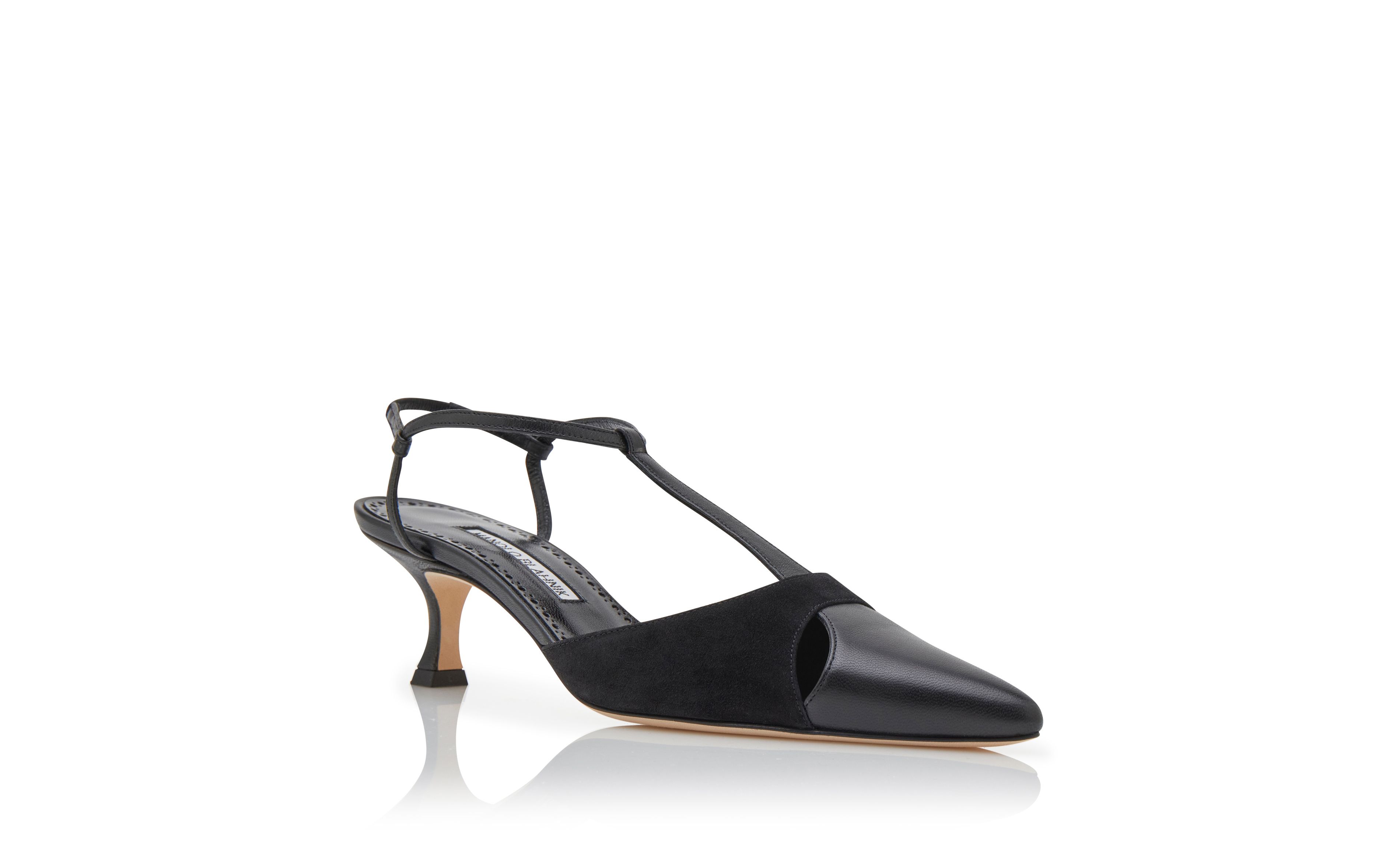 Designer Black Nappa Leather T-Bar Pumps - Image Upsell