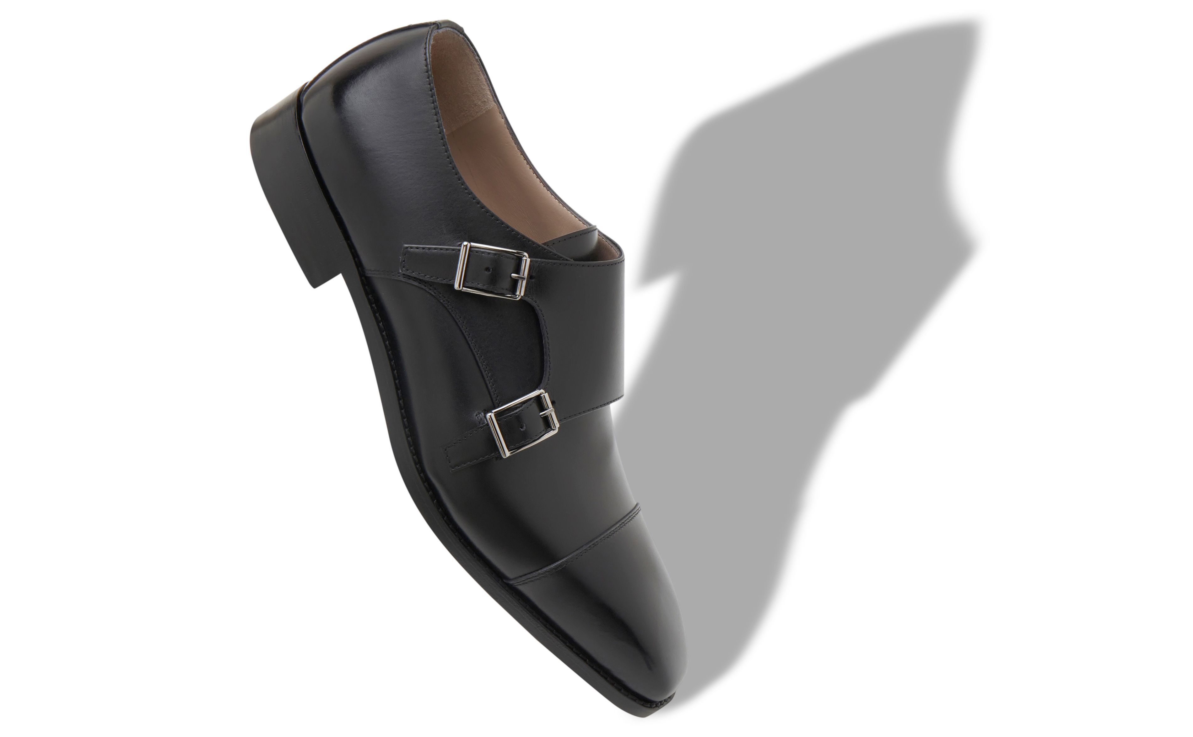 Designer Black Calf Leather Monk Strap Shoes - Image Main