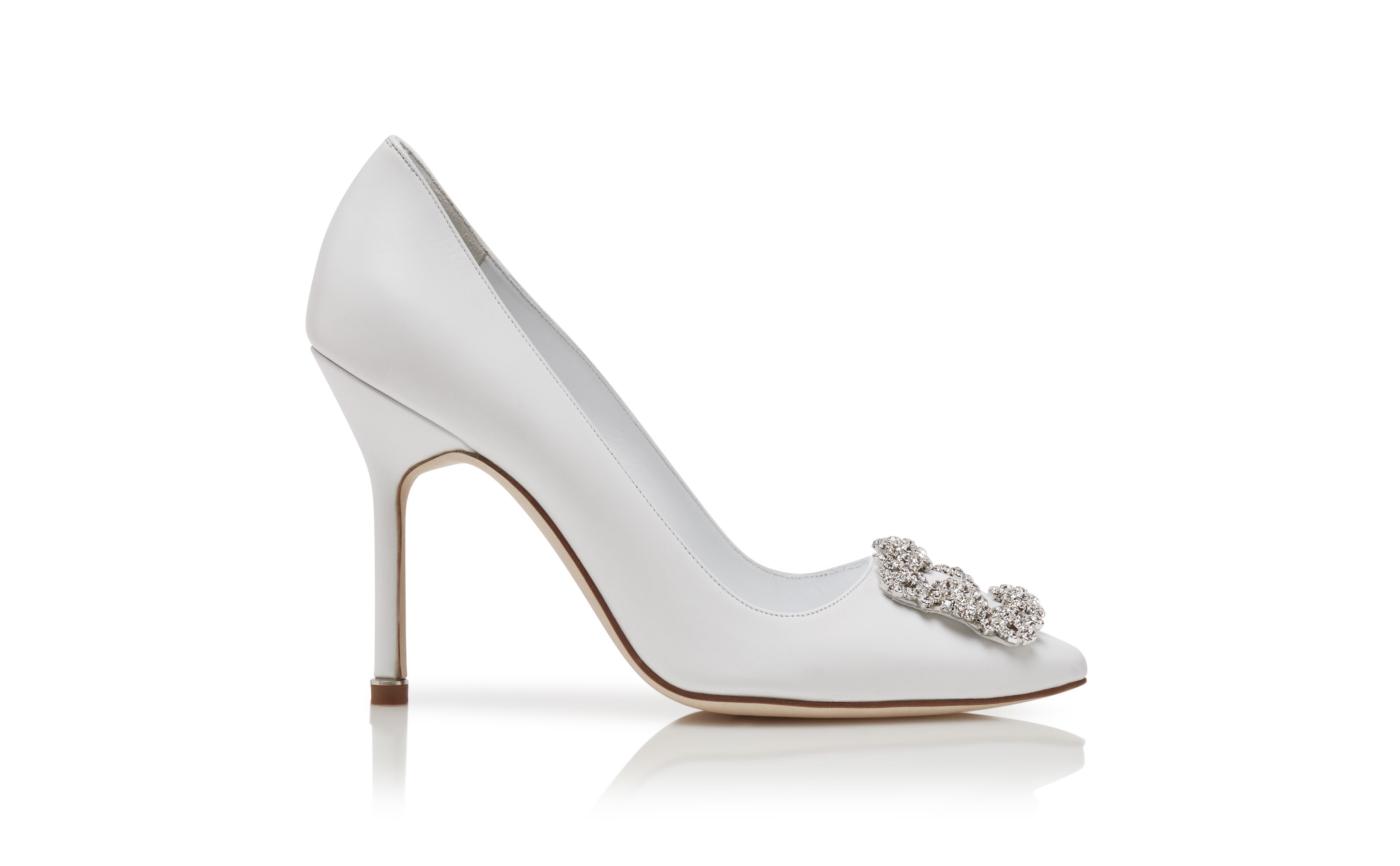 Designer White Calf Leather Jewel Buckle Pumps - Image thumbnail