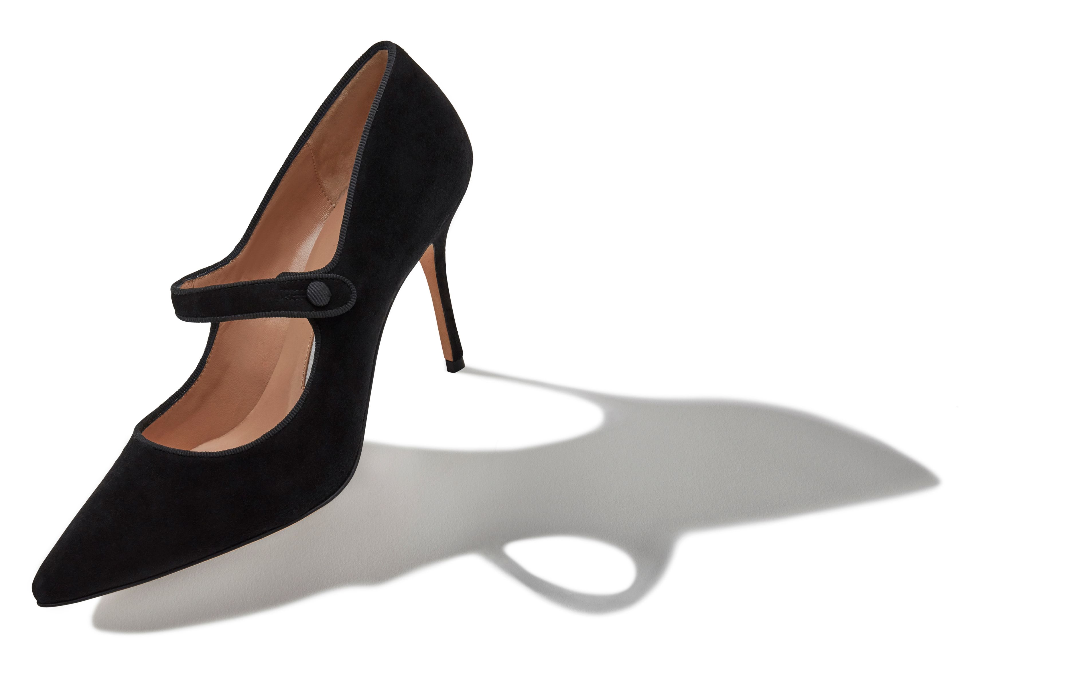 black suede mary jane heels