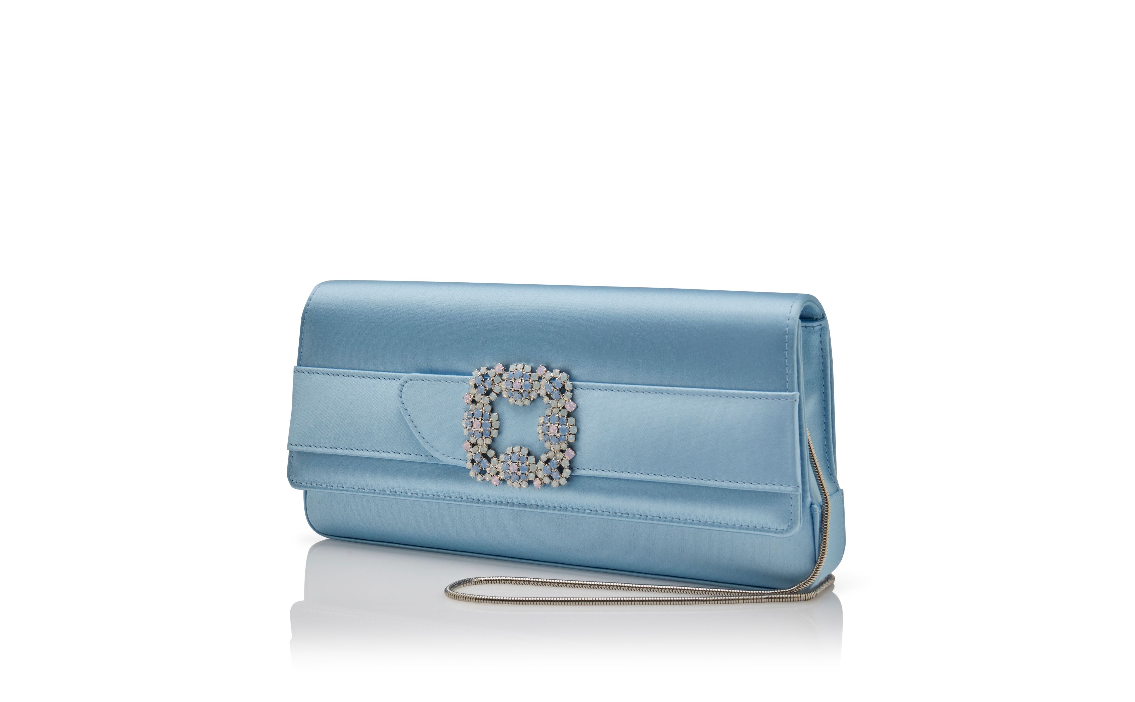 Designer Blue Satin Jewel Buckle Clutch  - Image 