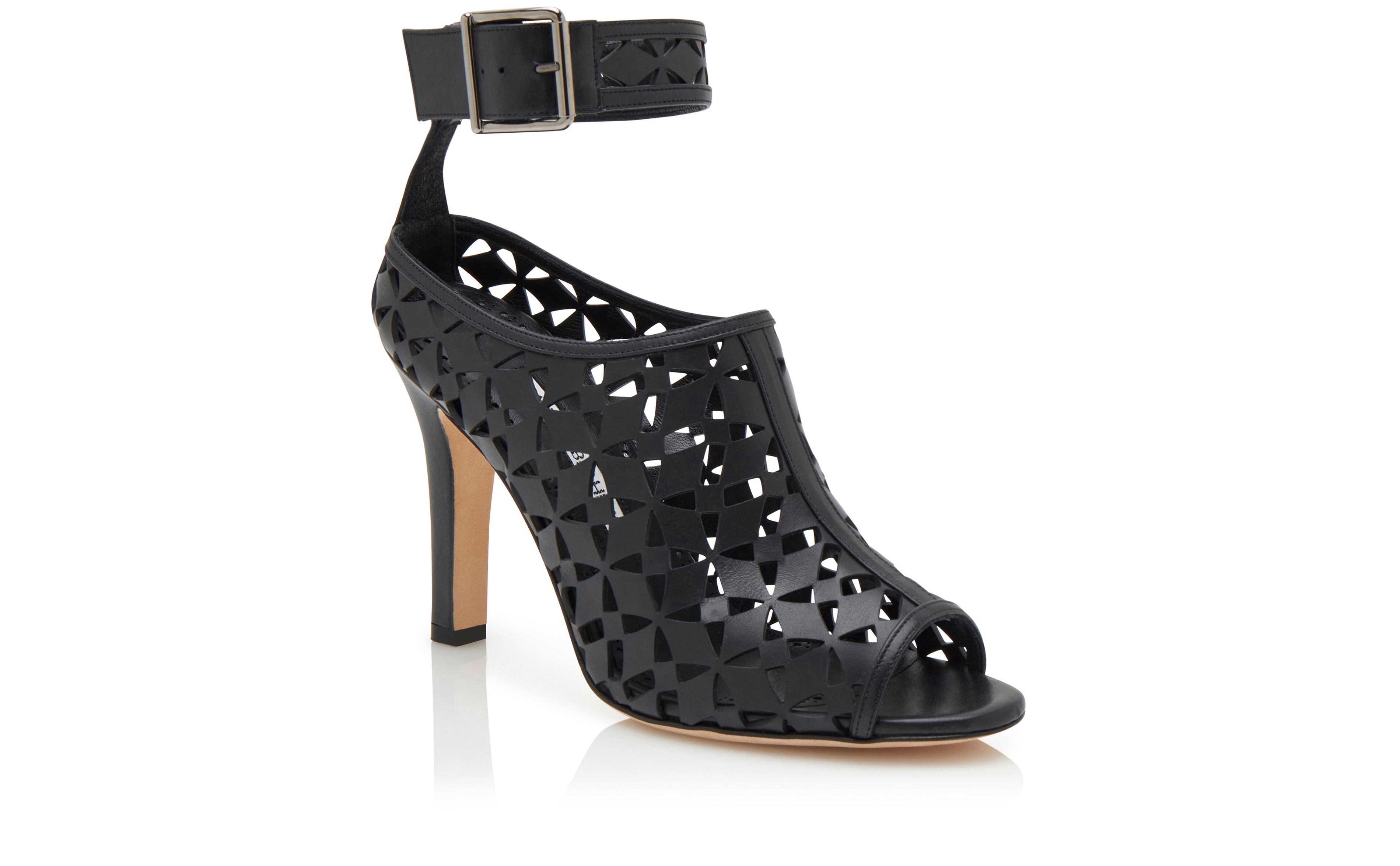 Designer Black Calf Leather Cut Out Pumps  - Image Upsell