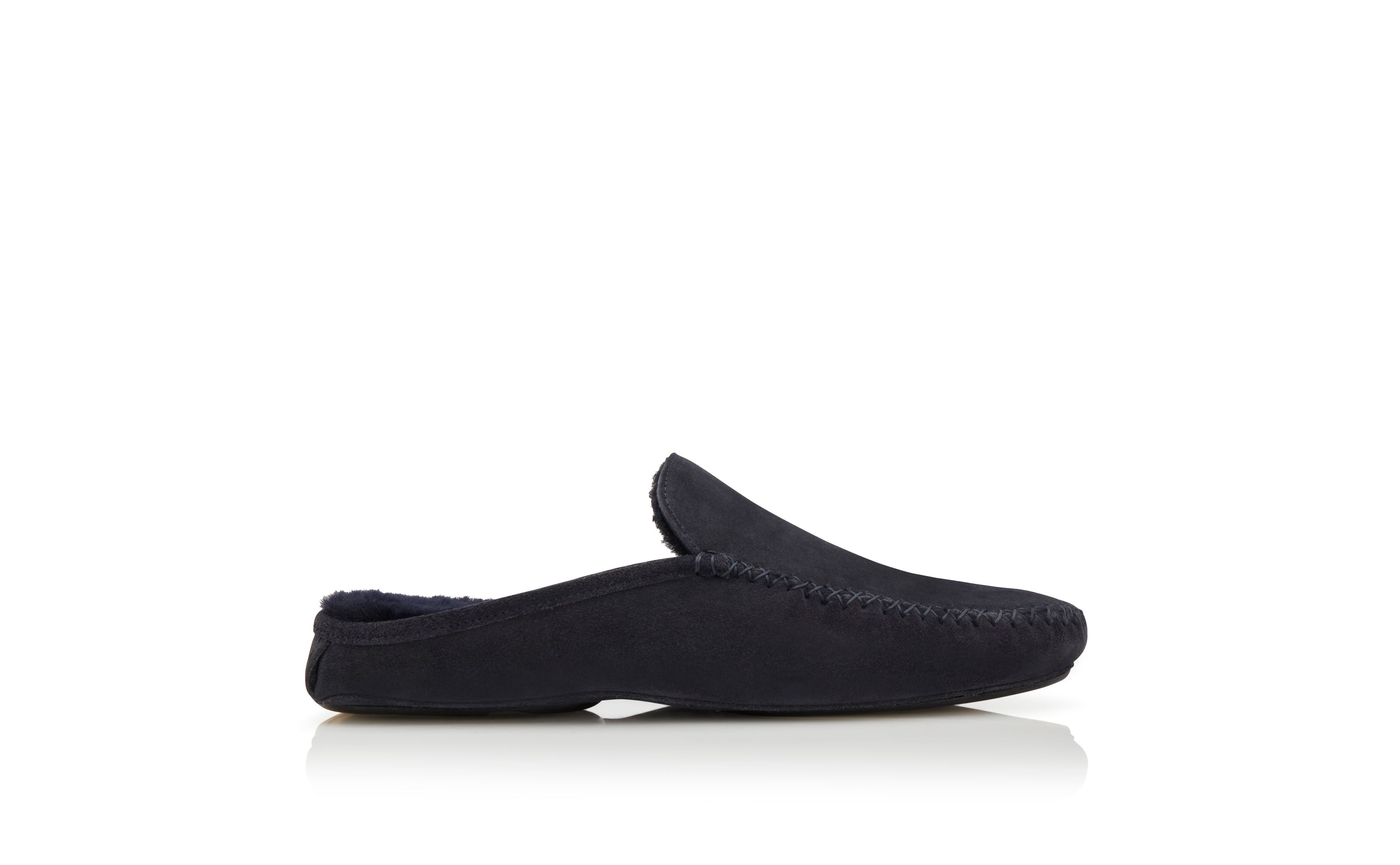 Designer Navy Blue Suede Slippers - Image Side View
